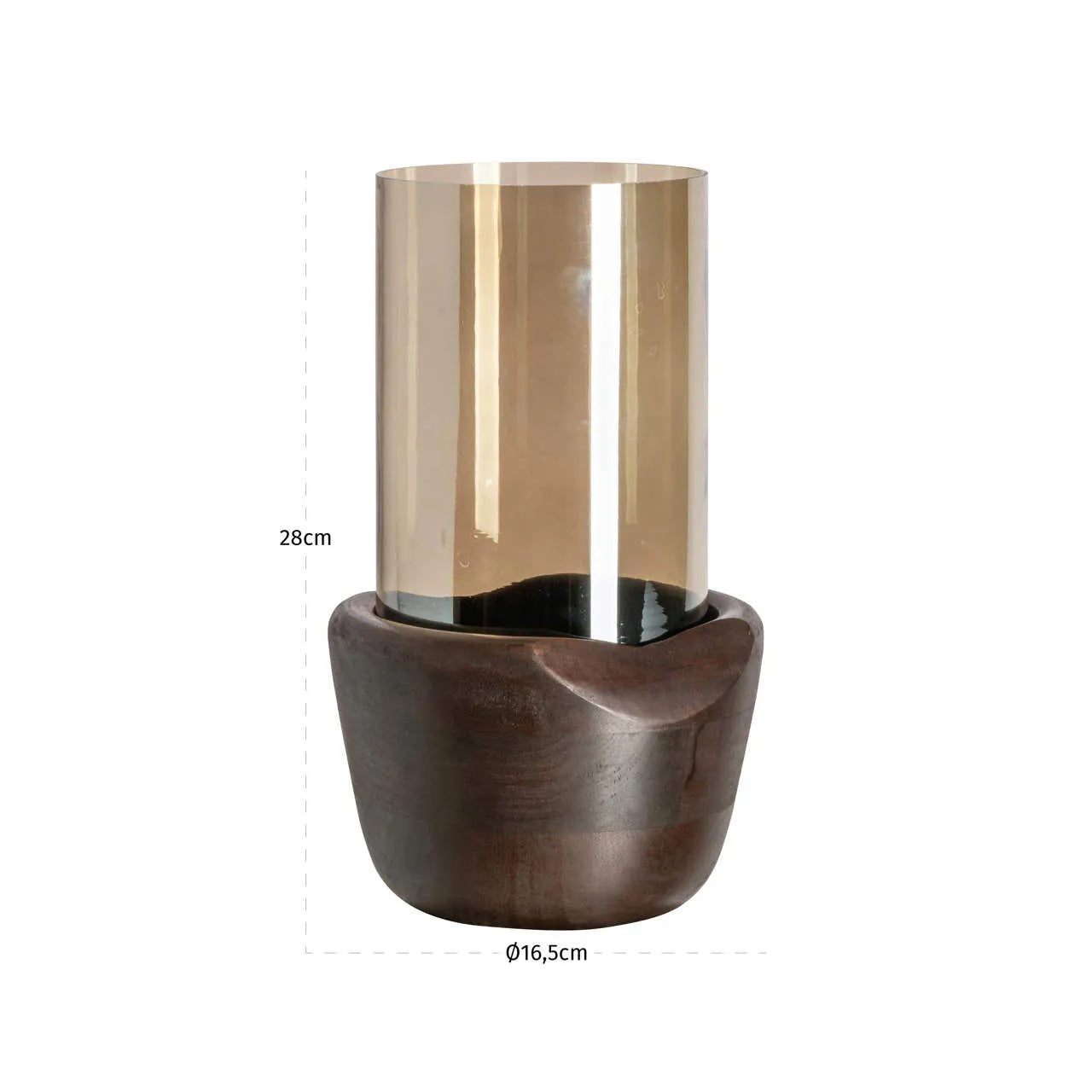 Richmond Interiors Sloane Walnut Brown Wood & Glass Hurricane Candle Holder Large