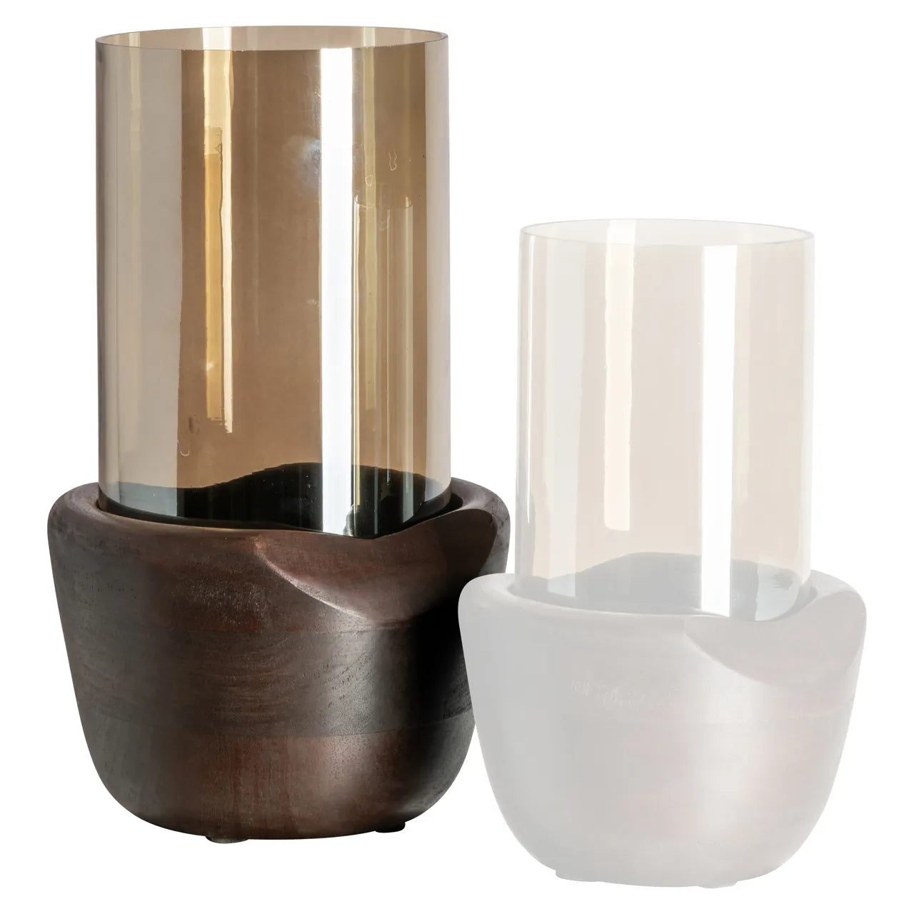 Richmond Interiors Sloane Walnut Brown Wood & Glass Hurricane Candle Holder Large