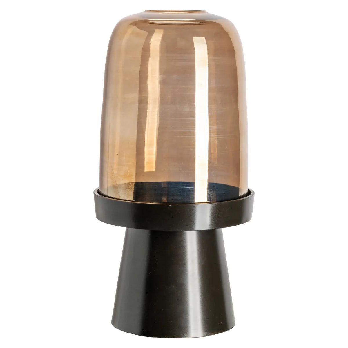 Richmond Interiors Kate Walnut Brown Wood & Glass Hurricane Candle Holder Small