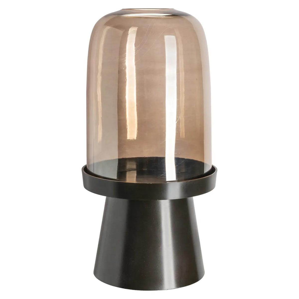 Richmond Interiors Meave Walnut Brown Wood & Glass Hurricane Candle Holder Large