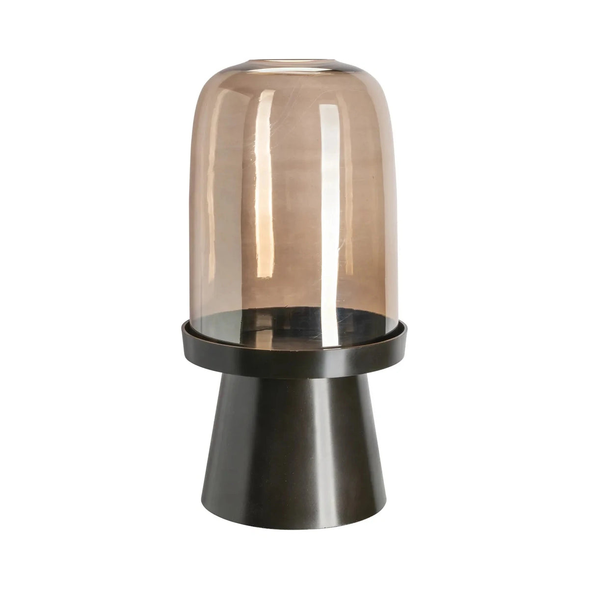 Richmond Interiors Meave Walnut Brown Wood & Glass Hurricane Candle Holder Large