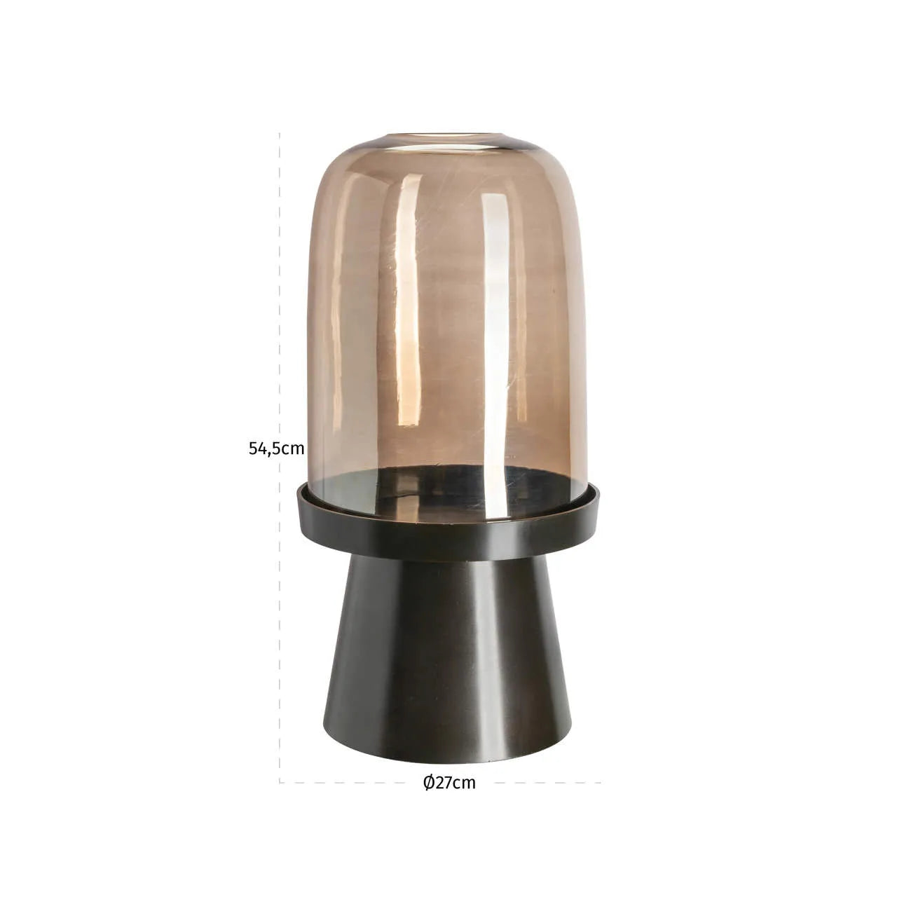 Richmond Interiors Meave Walnut Brown Wood & Glass Hurricane Candle Holder Large