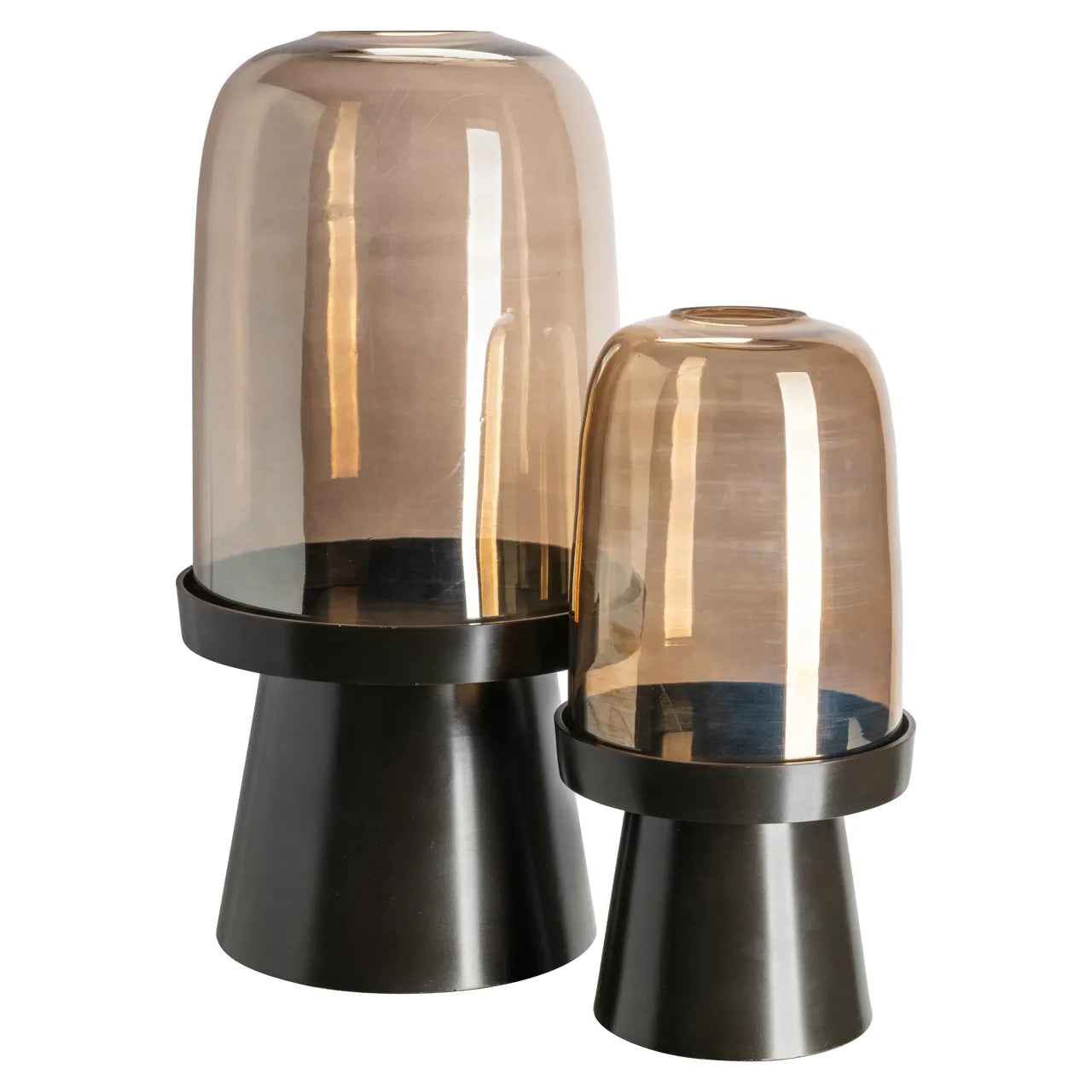 Richmond Interiors Meave Walnut Brown Wood & Glass Hurricane Candle Holder Large