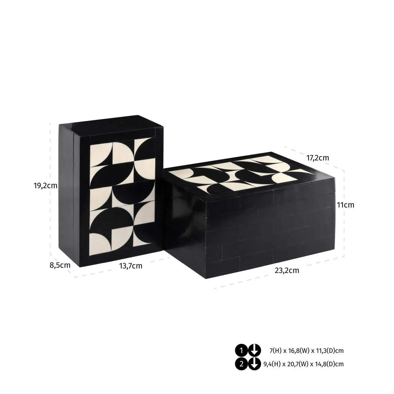 Richmond Interiors Set of 2 Rae Black/White Resin Storage Boxes