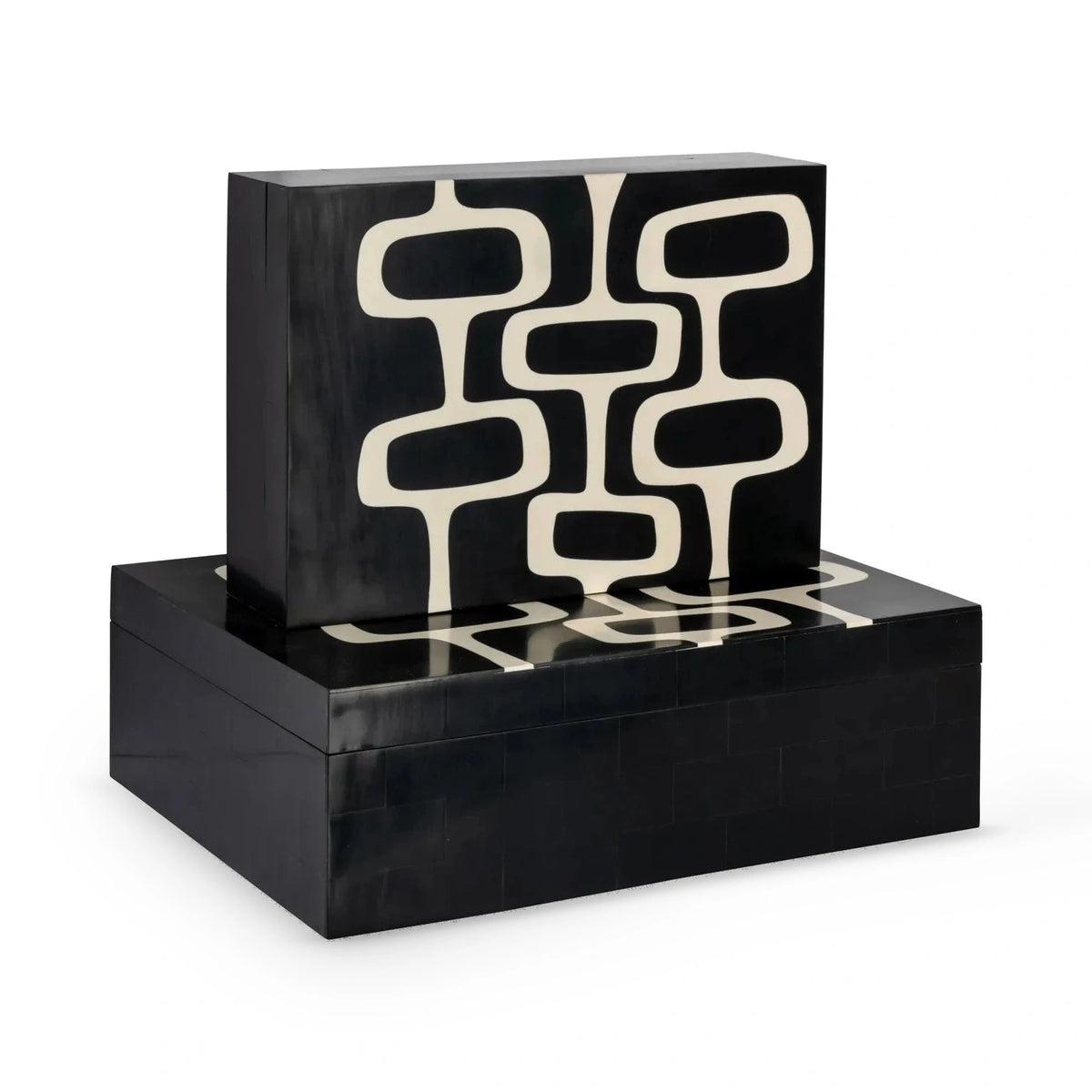 Richmond Interiors Set of 2 Lux Black/White Resin Storage Boxes