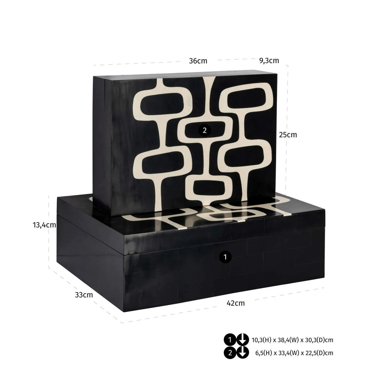 Richmond Interiors Set of 2 Lux Black/White Resin Storage Boxes