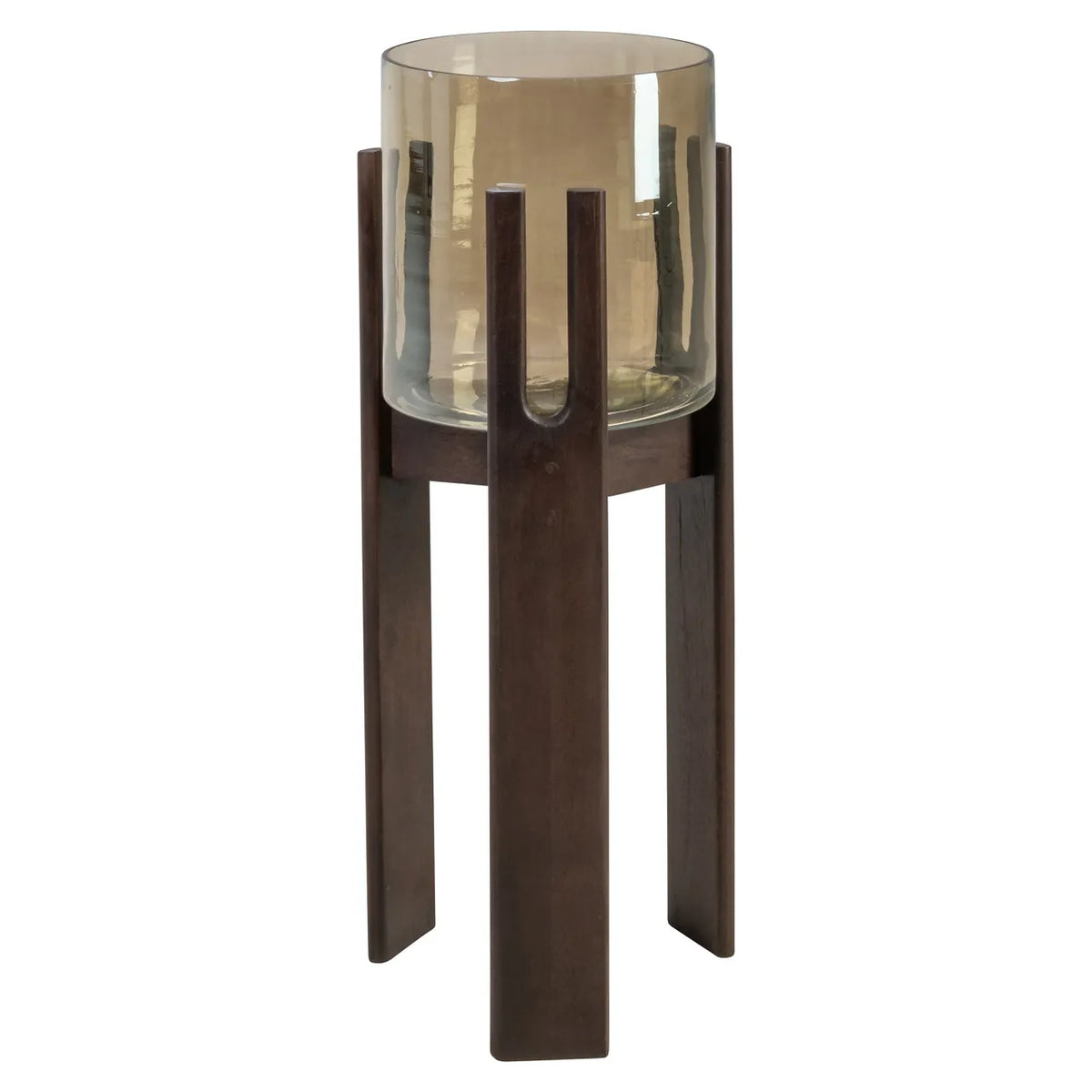Richmond Interiors Paige Walnut Brown Wood & Glass Hurricane Candle Holder Small