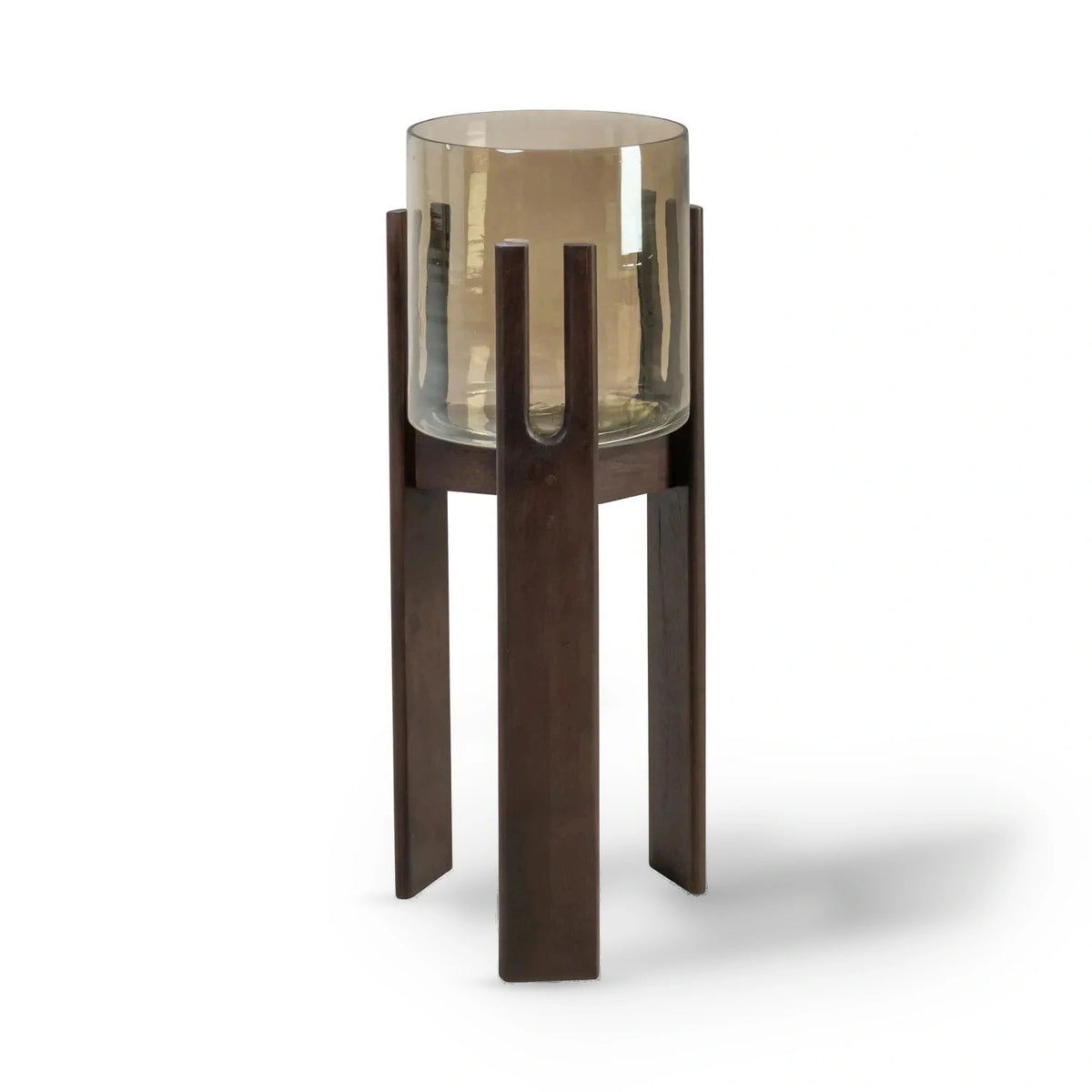 Richmond Interiors Paige Walnut Brown Wood & Glass Hurricane Candle Holder Small
