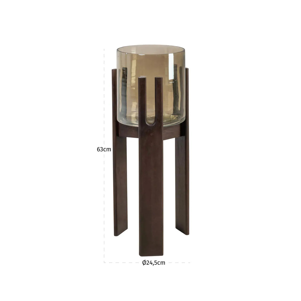 Richmond Interiors Paige Walnut Brown Wood & Glass Hurricane Candle Holder Small