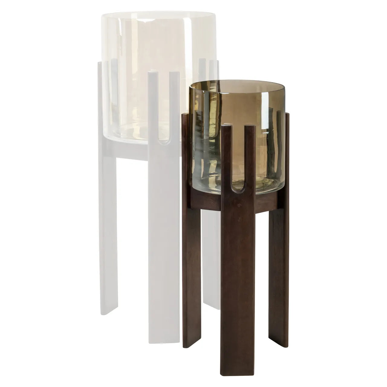 Richmond Interiors Paige Walnut Brown Wood & Glass Hurricane Candle Holder Small