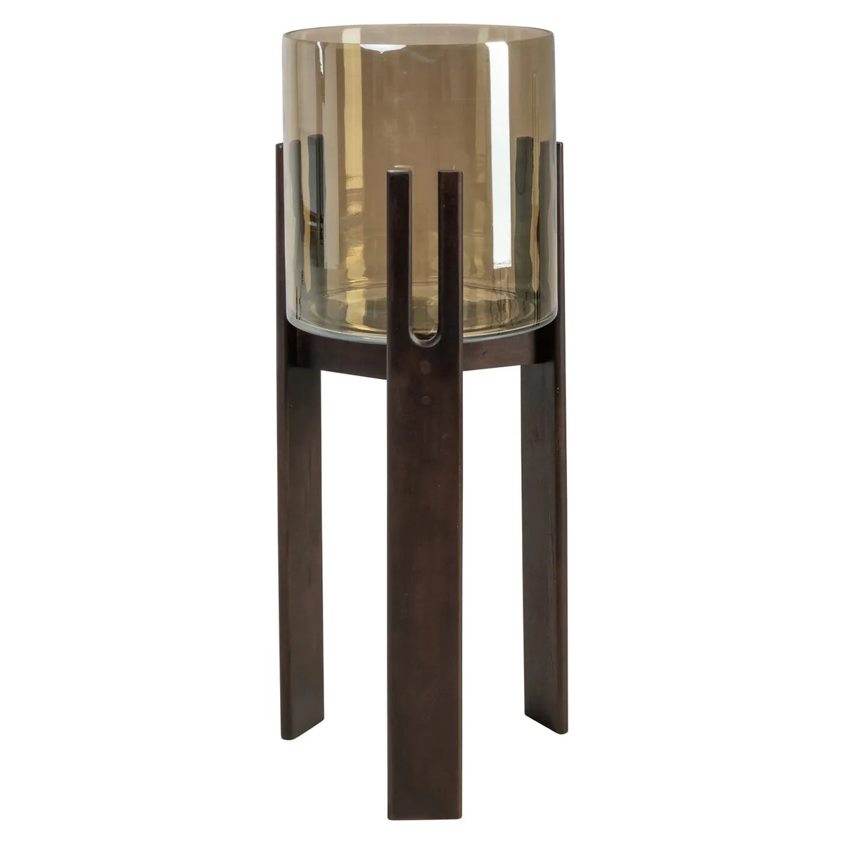 Richmond Interiors Reese Walnut Brown Wood & Glass Hurricane Candle Holder Large