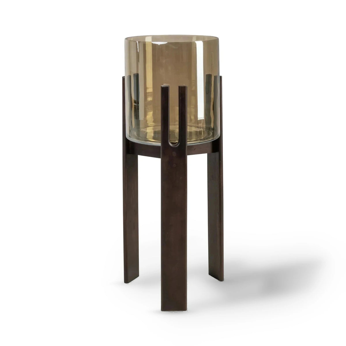 Richmond Interiors Reese Walnut Brown Wood & Glass Hurricane Candle Holder Large