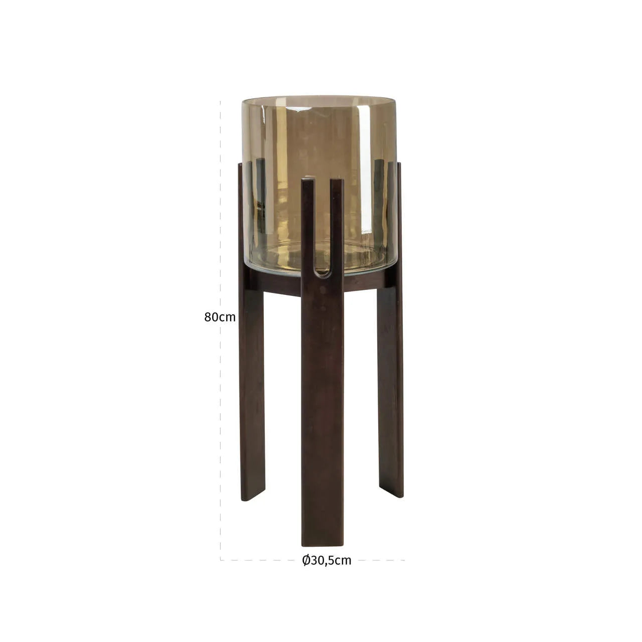Richmond Interiors Reese Walnut Brown Wood & Glass Hurricane Candle Holder Large
