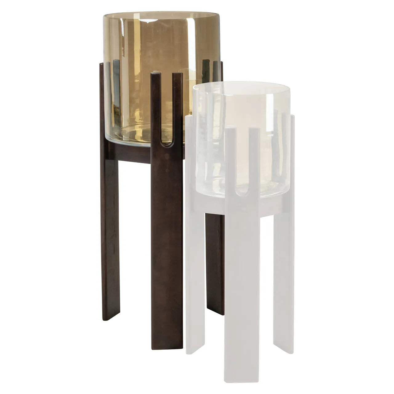 Richmond Interiors Reese Walnut Brown Wood & Glass Hurricane Candle Holder Large