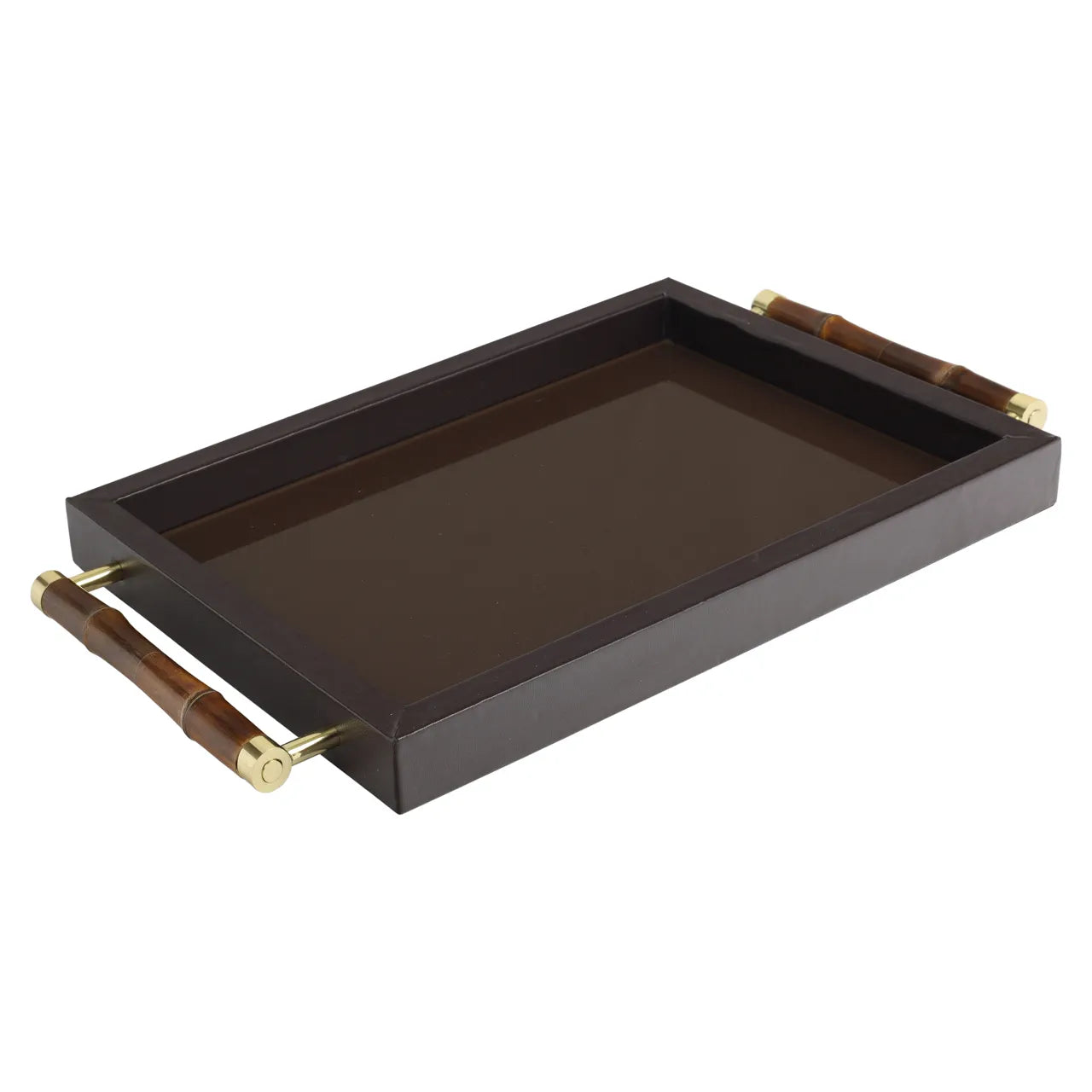 Richmond Interiors Charley Dark Brown Glass & Brass Tray