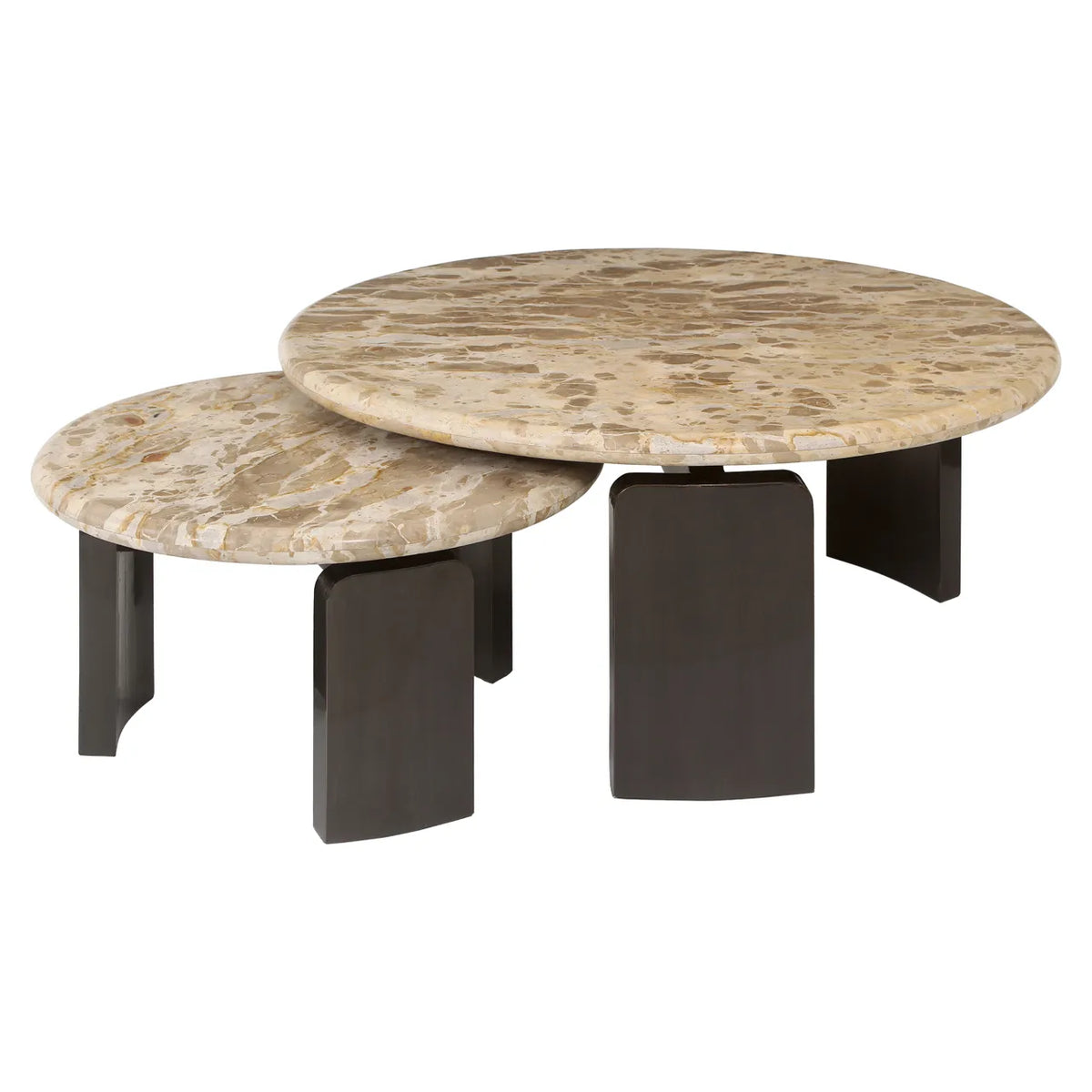 Richmond Interiors Set of 2 Bayonne Bronze Tendua Marble & Brass Coffee Tables