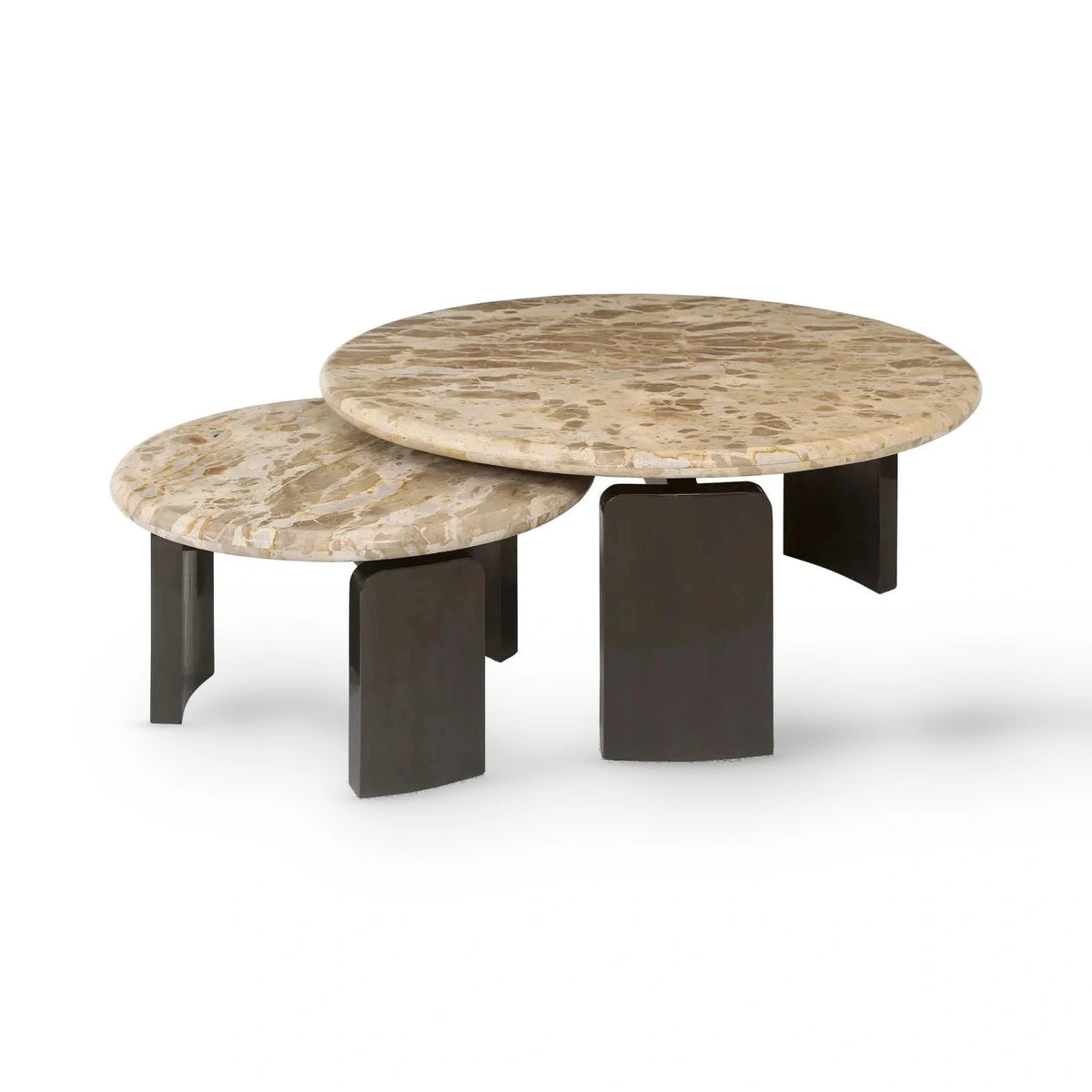 Richmond Interiors Set of 2 Bayonne Bronze Tendua Marble & Brass Coffee Tables Nest