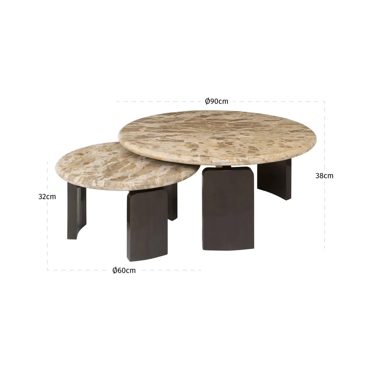 Richmond Interiors Set of 2 Bayonne Bronze Tendua Marble & Brass Coffee Tables