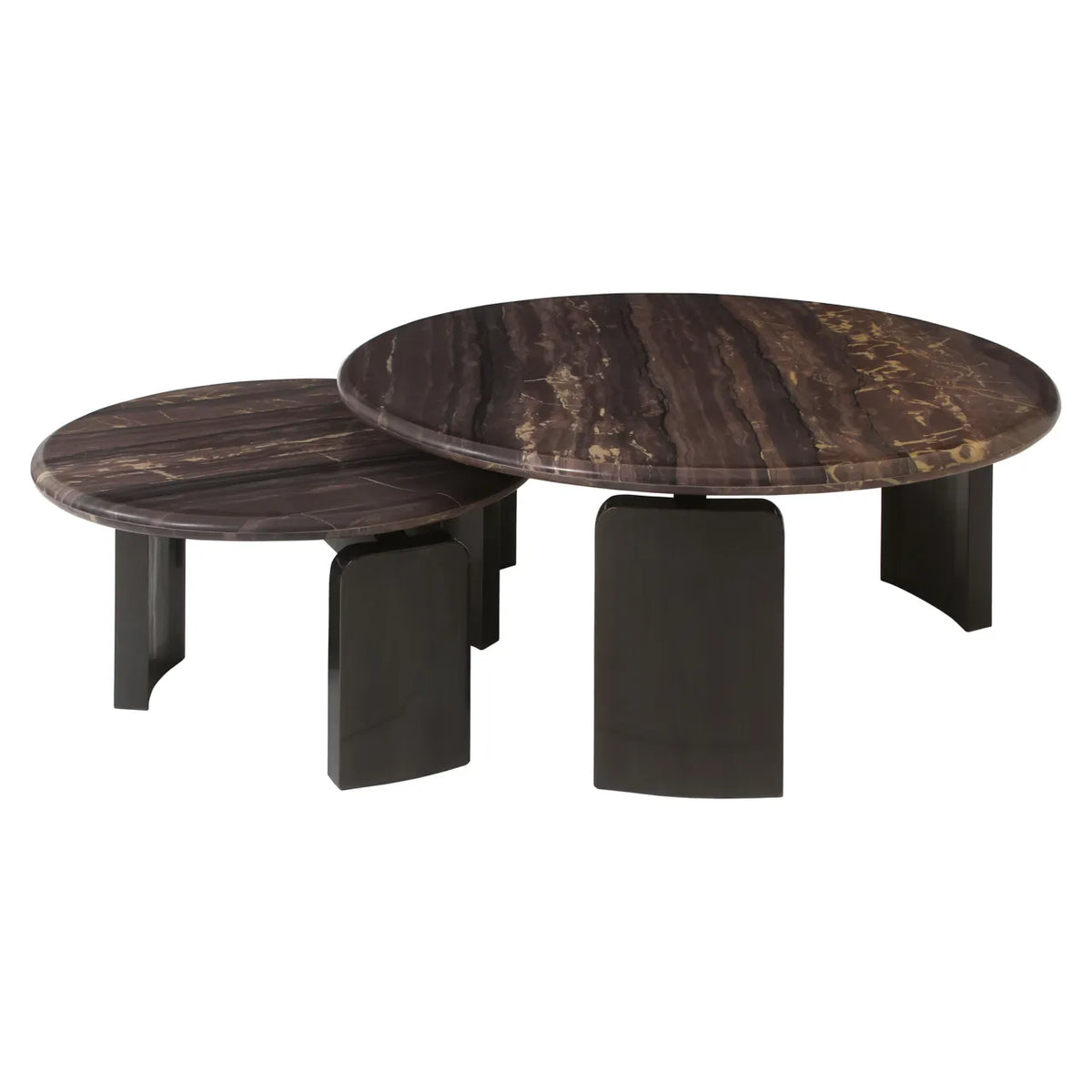 Richmond Interiors Set of 2 Menton Burgundy Wonder Katni Marble & Brass Coffee Tables