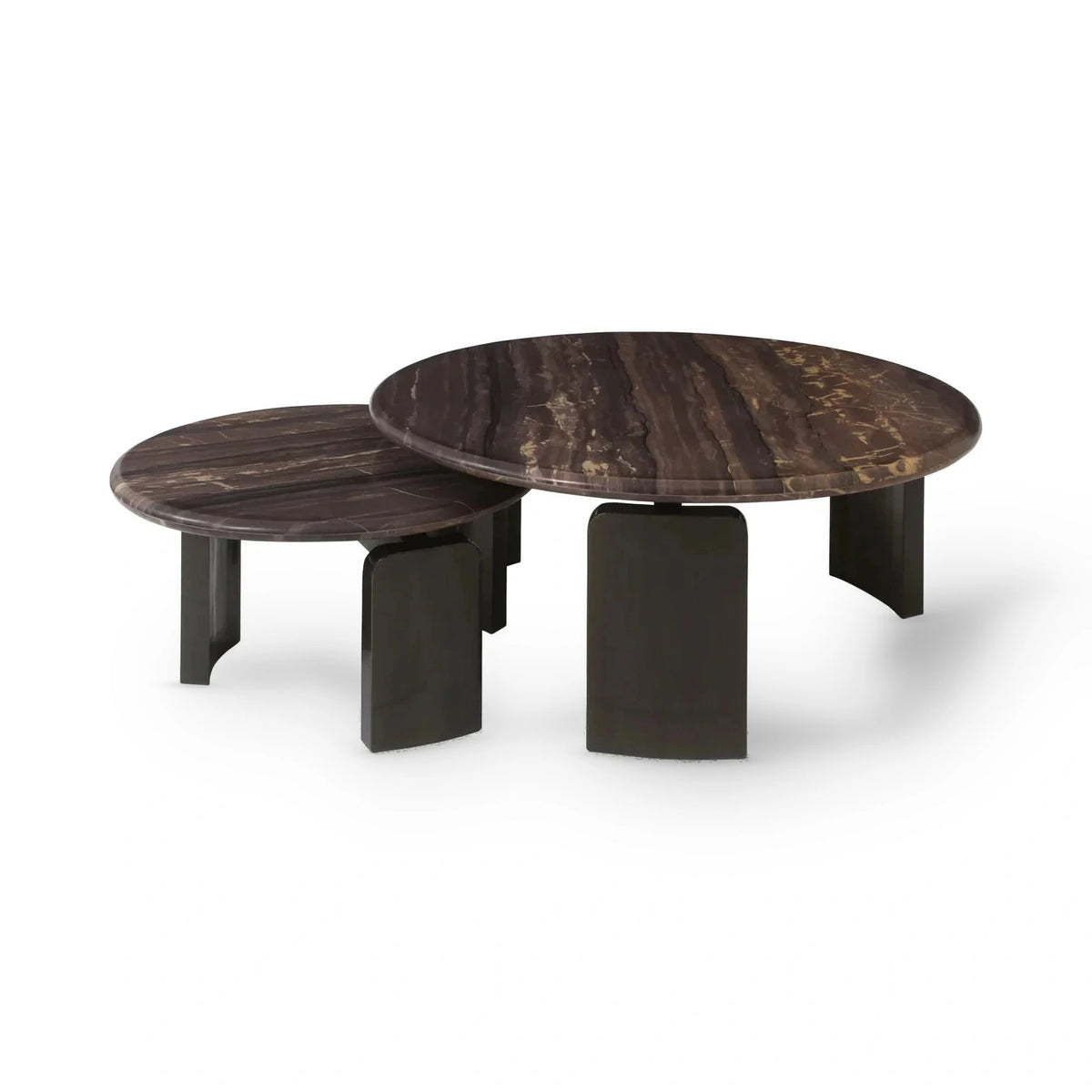 Richmond Interiors Set of 2 Menton Burgundy Wonder Katni Marble & Brass Coffee Tables Nest