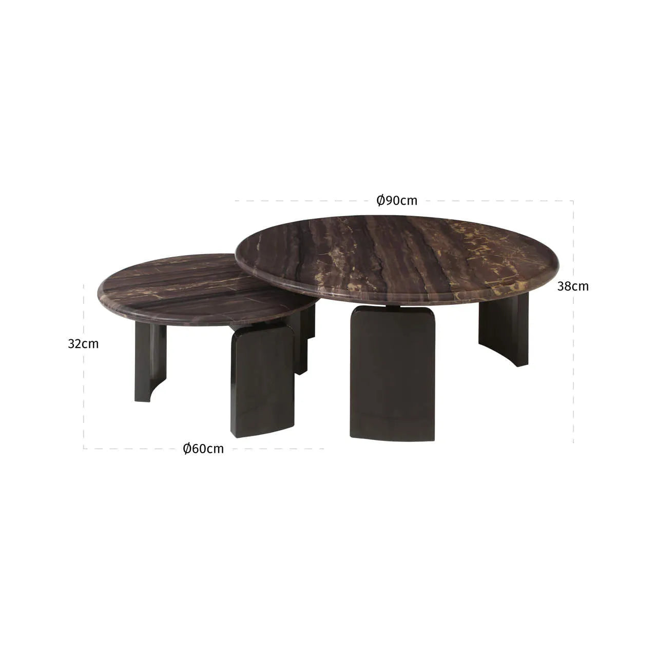 Richmond Interiors Set of 2 Menton Burgundy Wonder Katni Marble & Brass Coffee Tables