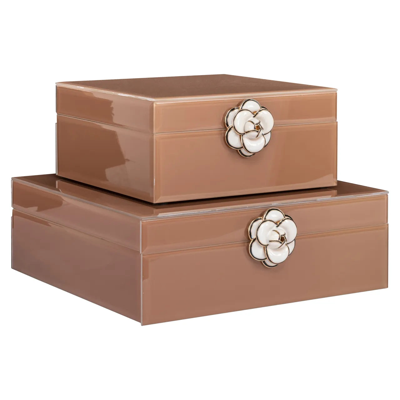Richmond Interiors Floral Brown Glass Storage Box Large