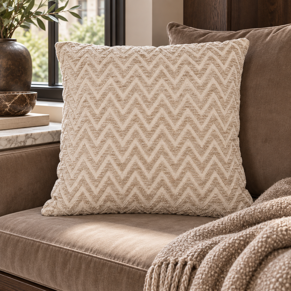 Richmond Interiors Cassy Beige Chevron Cushion luxury lifestyle image