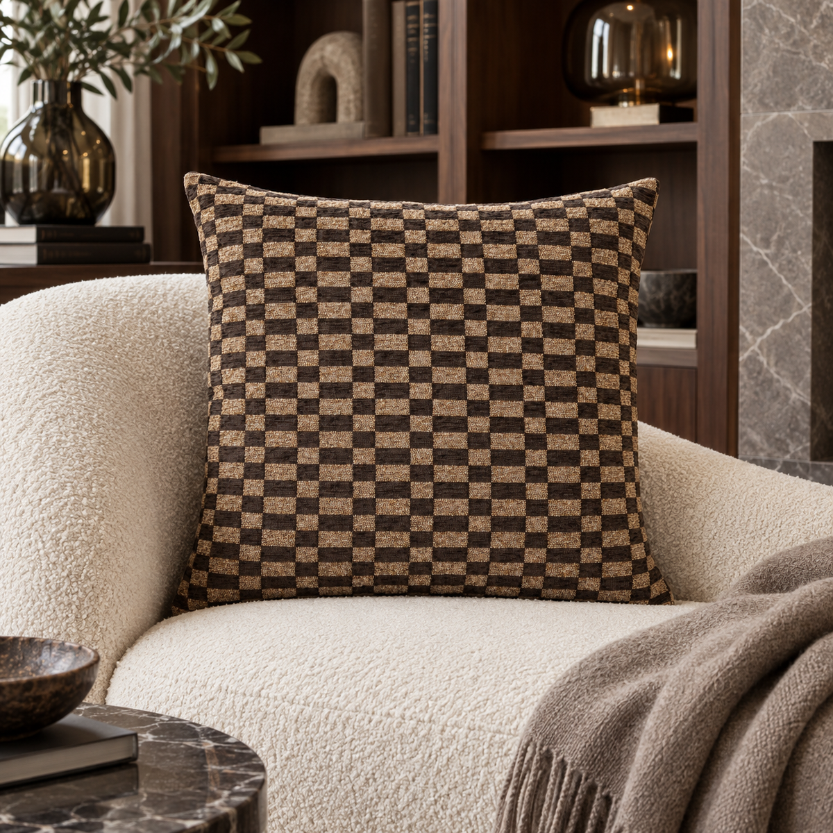 Richmond Interiors Remi Brown Rectilinear Cushion luxury lifestyle image
