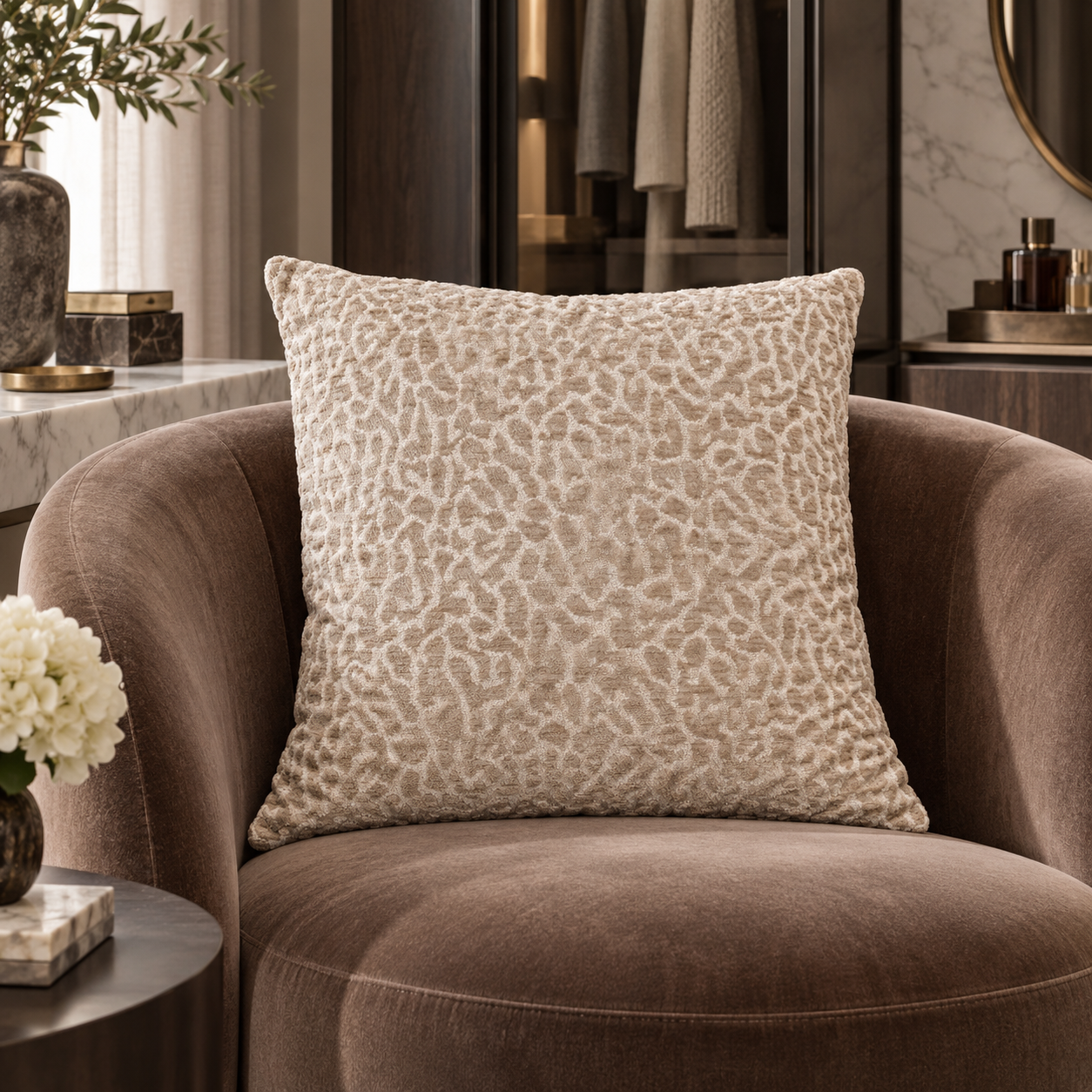 Richmond Interiors Noa Beige Leopard Cushion luxury lifestyle image