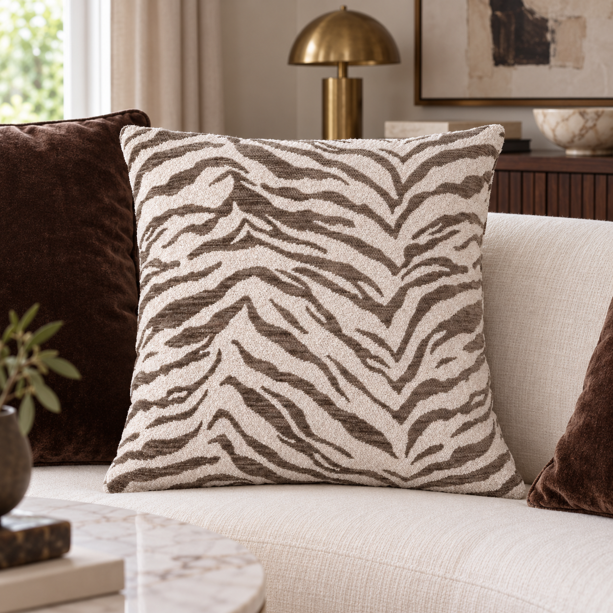 Richmond Interiors Tara Taupe Tiger Cushion luxury lifestyle image