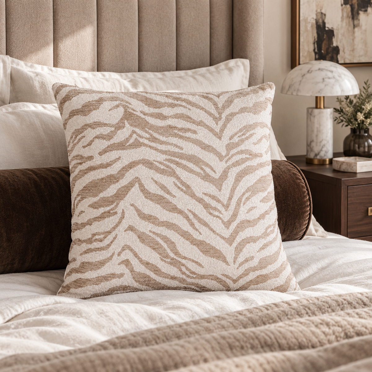 Richmond Interiors Eliza Beige Tiger Cushion luxury lifestyle image