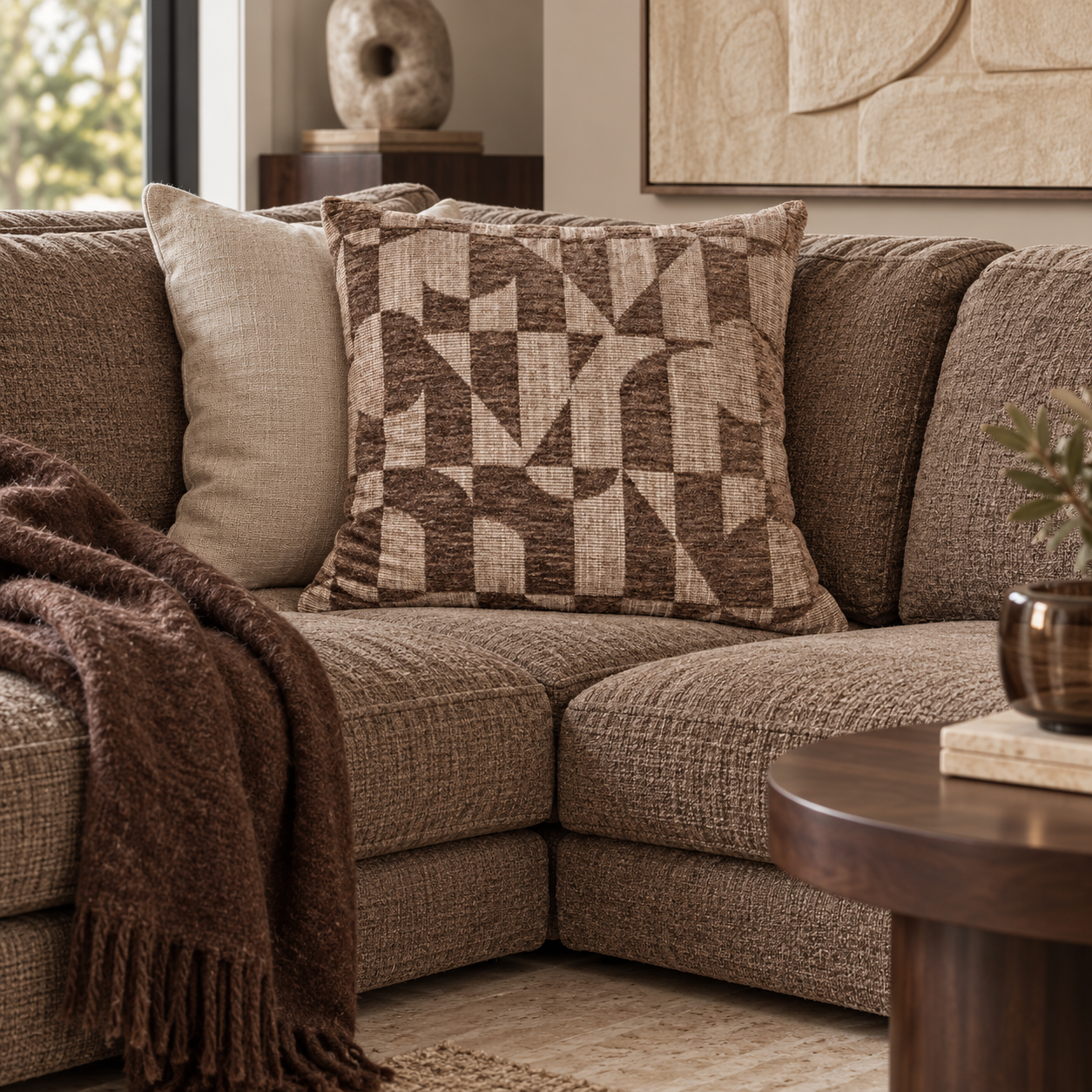 Richmond Interiors Aria Brown Geometric Cushion luxury lifestyle image
