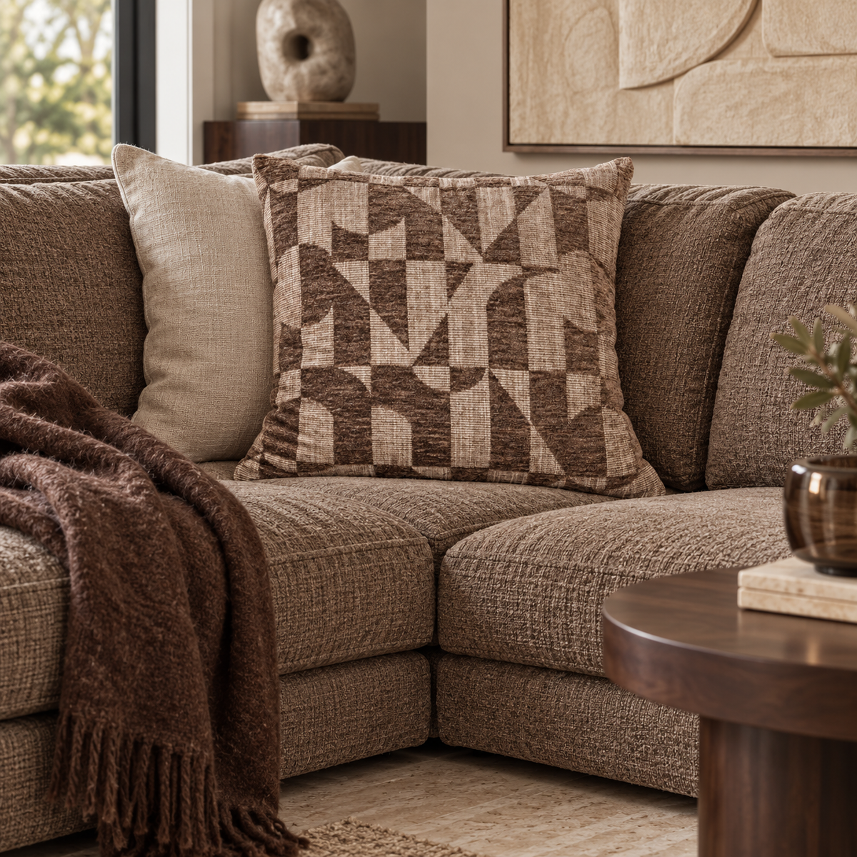 Richmond Interiors Aria Brown Geometric Cushion luxury lifestyle image