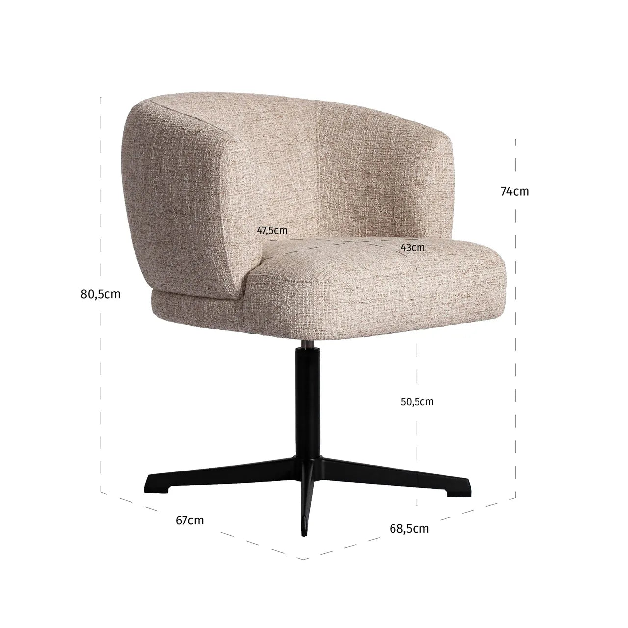 Richmond Interiors Dinan Cream Tweed Swivel Dining Chair