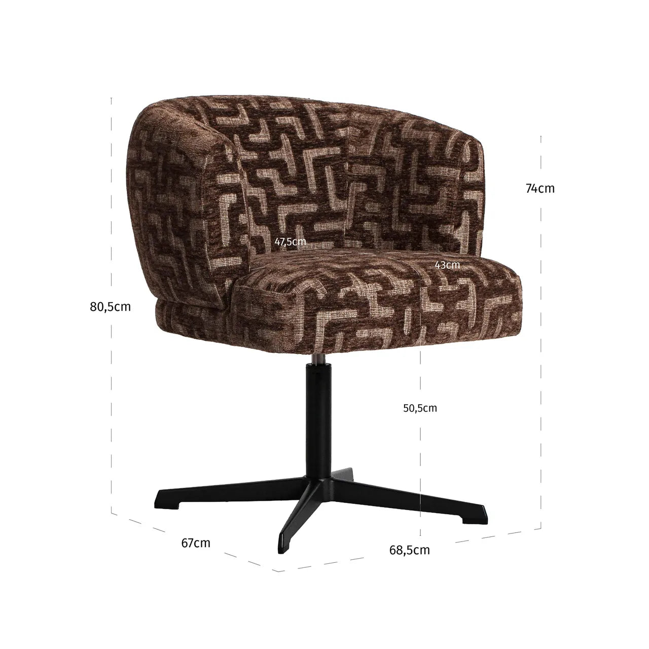 Richmond Interiors Dinan Brown Labyrinth Chenille Swivel Dining Chair