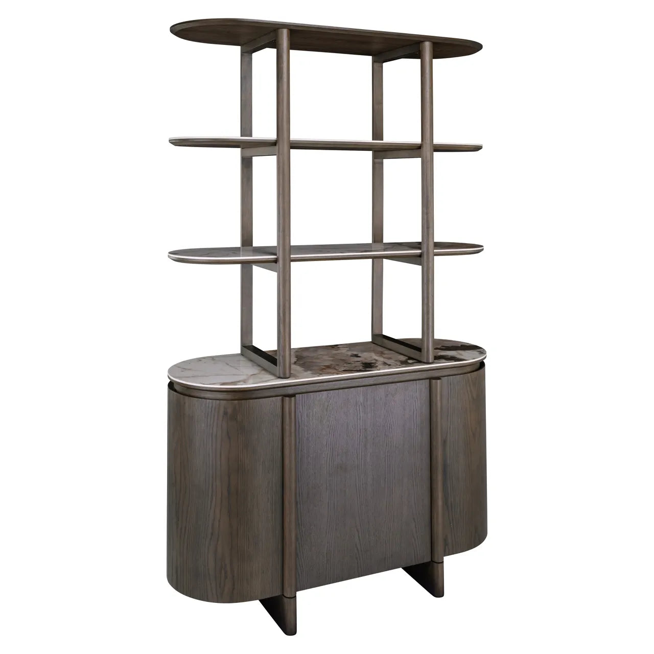 Richmond Interiors Langford Brown Oak Wood & Marble Ceramic Display Cabinet