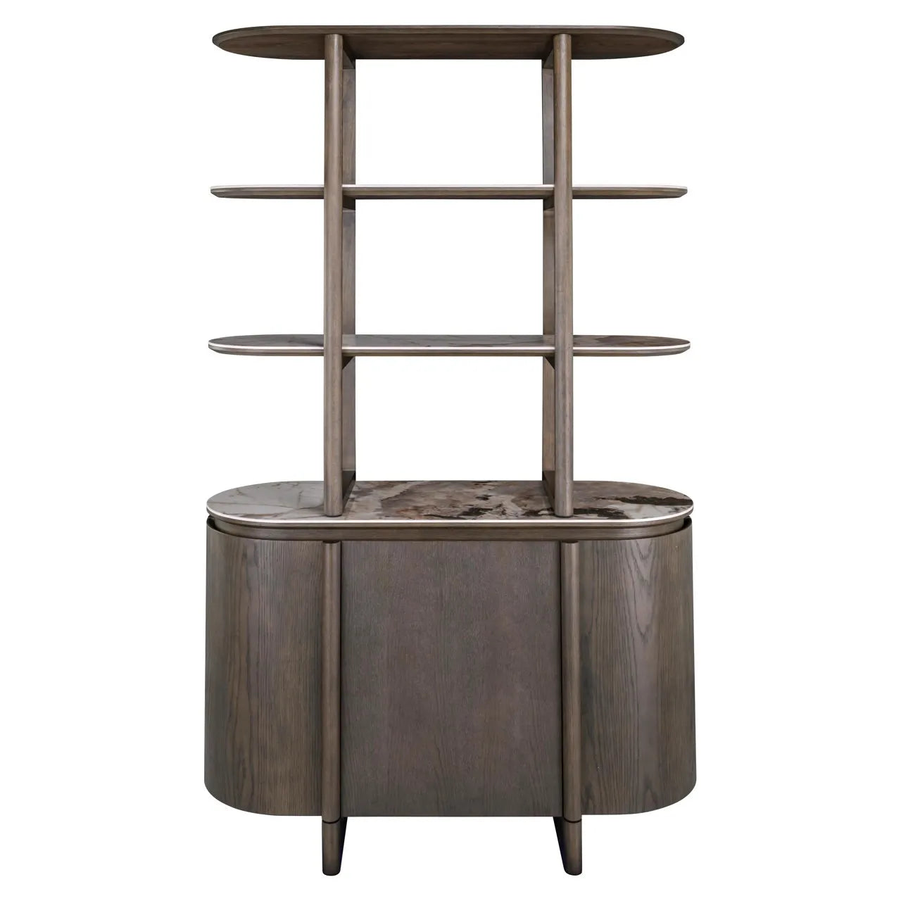Richmond Interiors Langford Brown Oak Wood & Marble Ceramic Display Cabinet