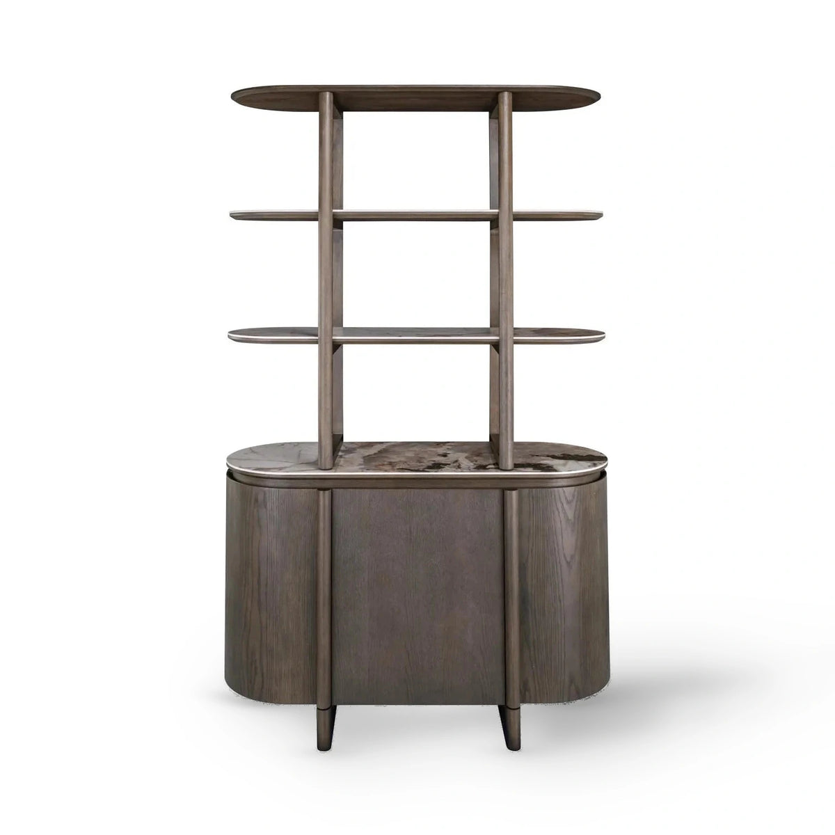 Richmond Interiors Langford Brown Oak Wood & Marble Ceramic Display Cabinet