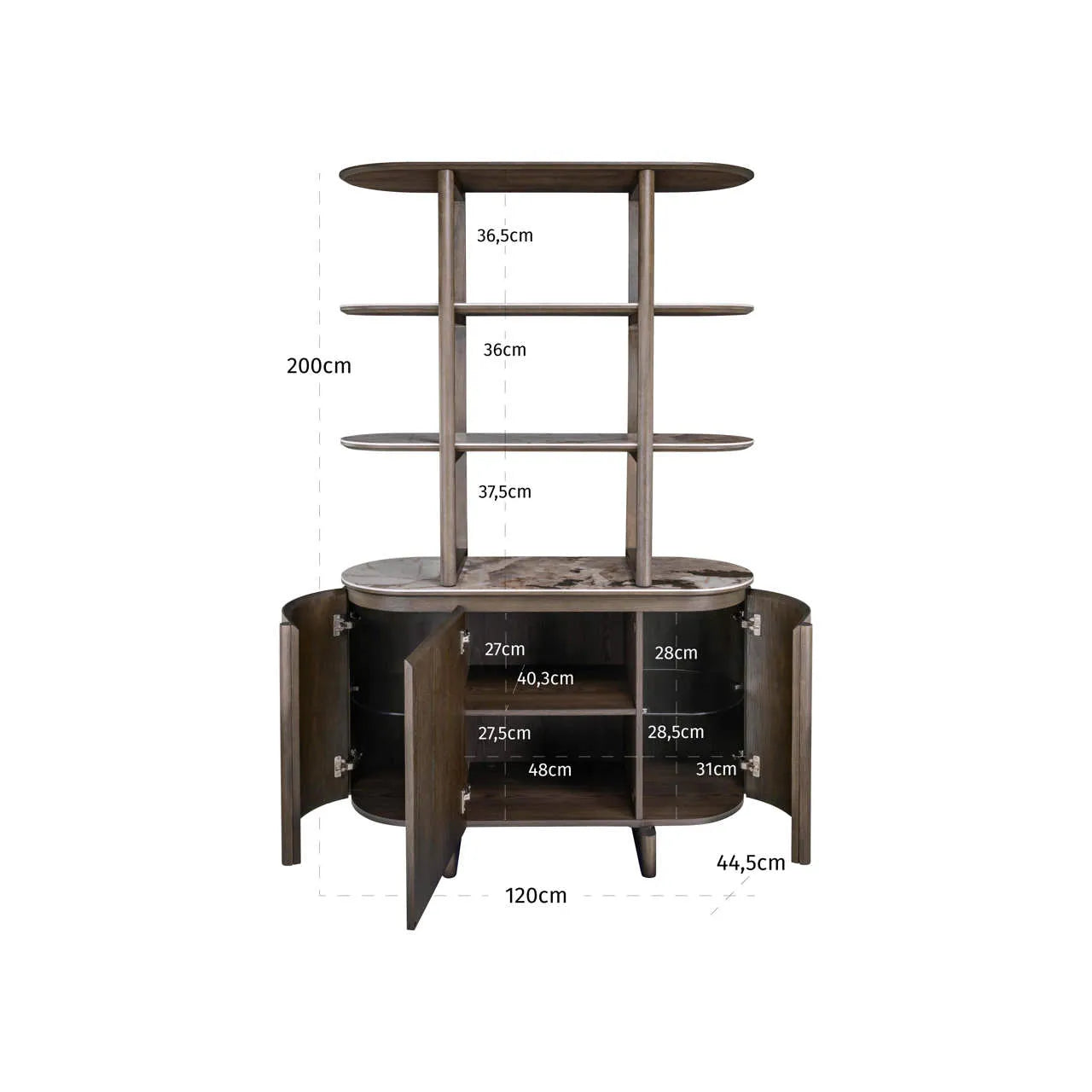 Richmond Interiors Langford Brown Oak Wood & Marble Ceramic Display Cabinet