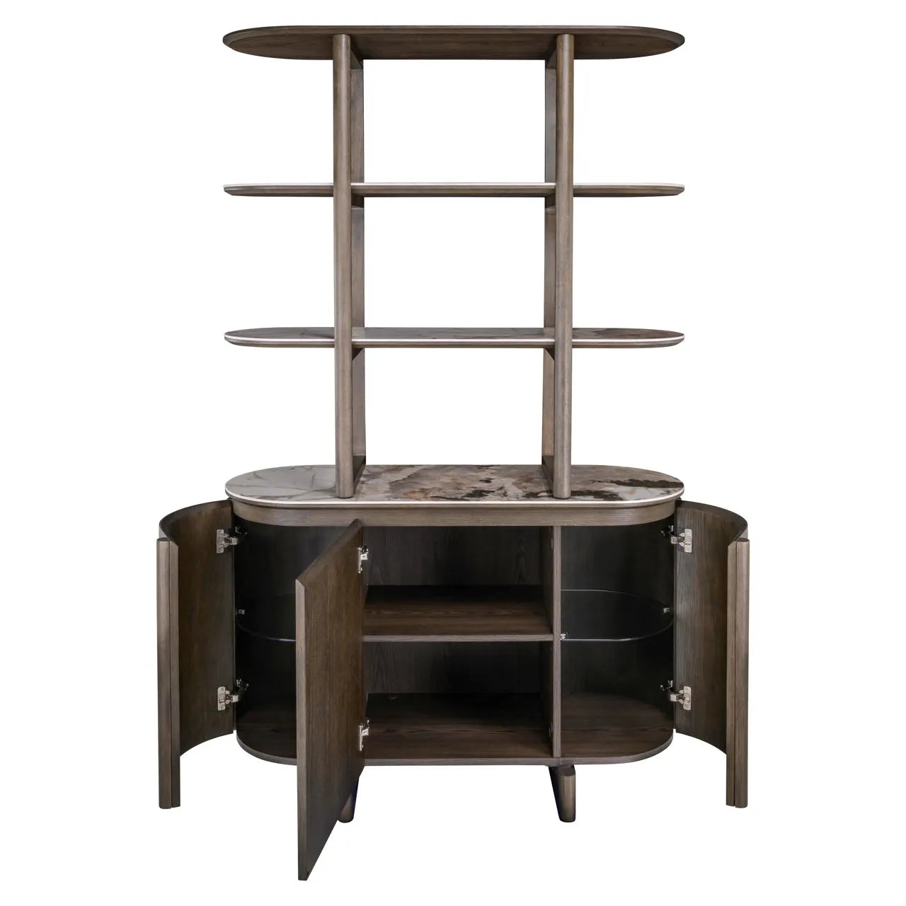 Richmond Interiors Langford Brown Oak Wood & Marble Ceramic Display Cabinet