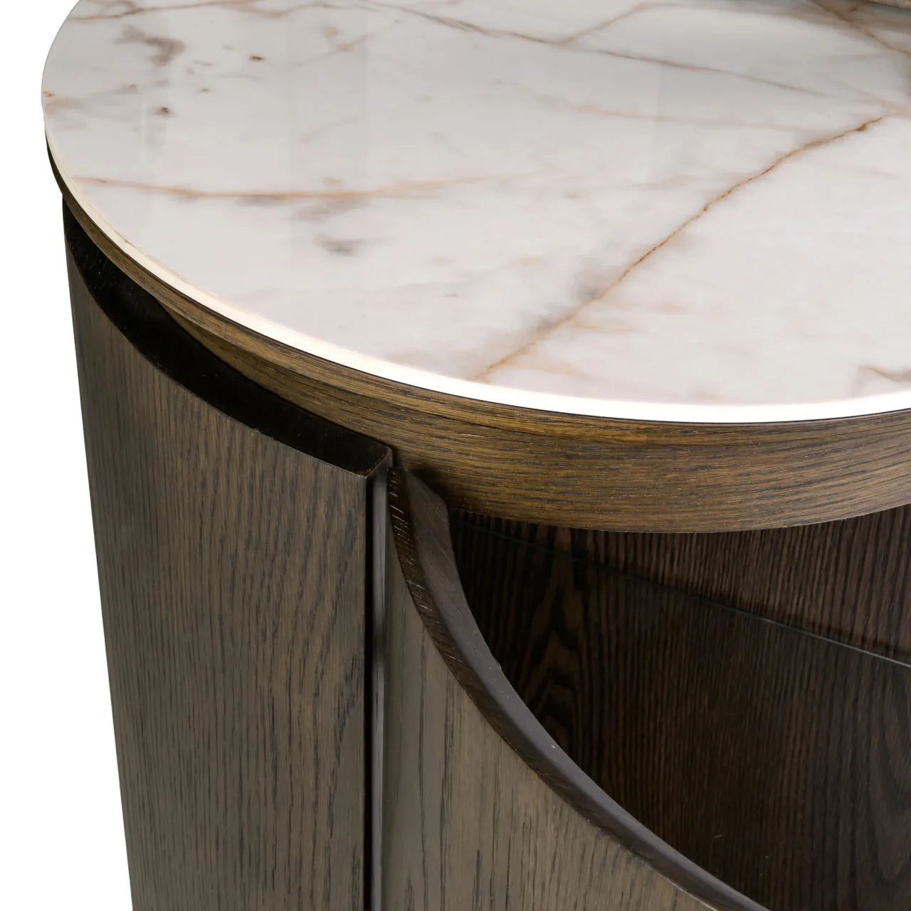 Richmond Interiors Langford Brown Oak Wood & Marble Ceramic Display Cabinet