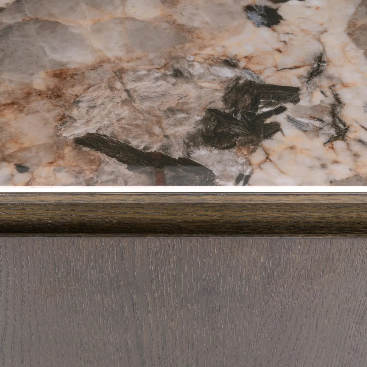 Richmond Interiors Langford Brown Oak Wood & Marble Ceramic Display Cabinet