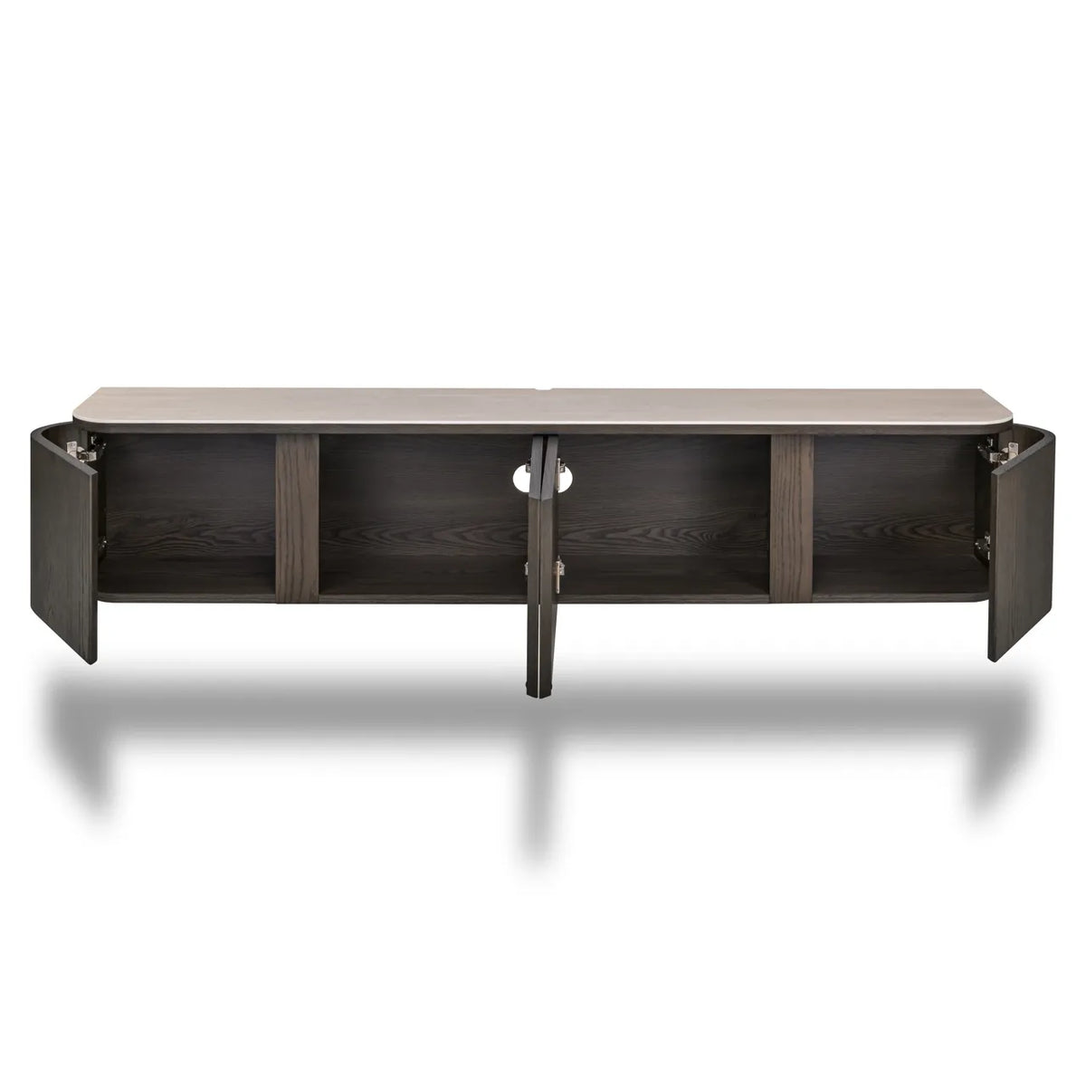 Richmond Interiors Nando Brown Travertine Ceramic & Oak Wood TV Unit