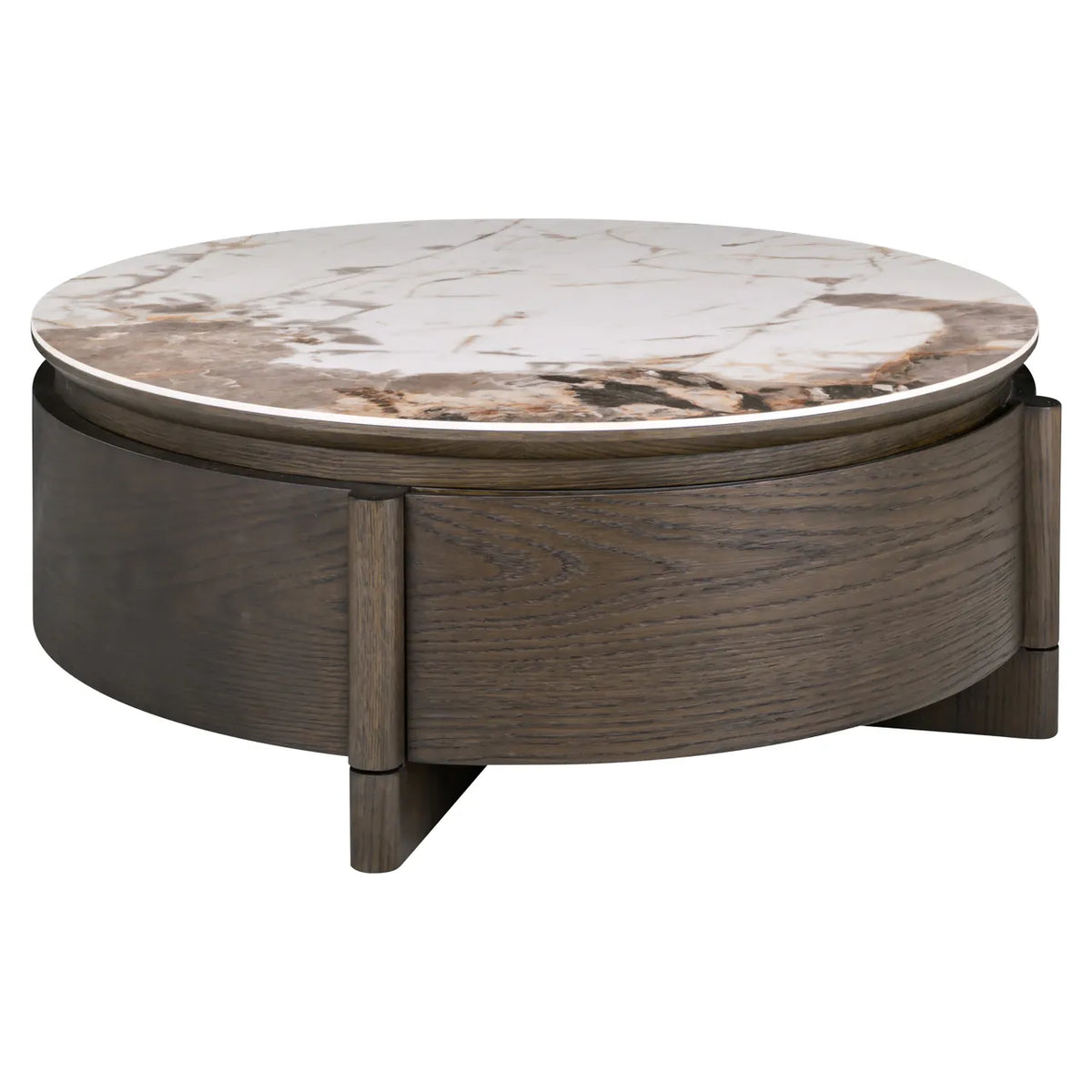 Richmond Interiors Langford Brown 1-Drawer Oak Wood & Ceramic Round Coffee Table 90cm