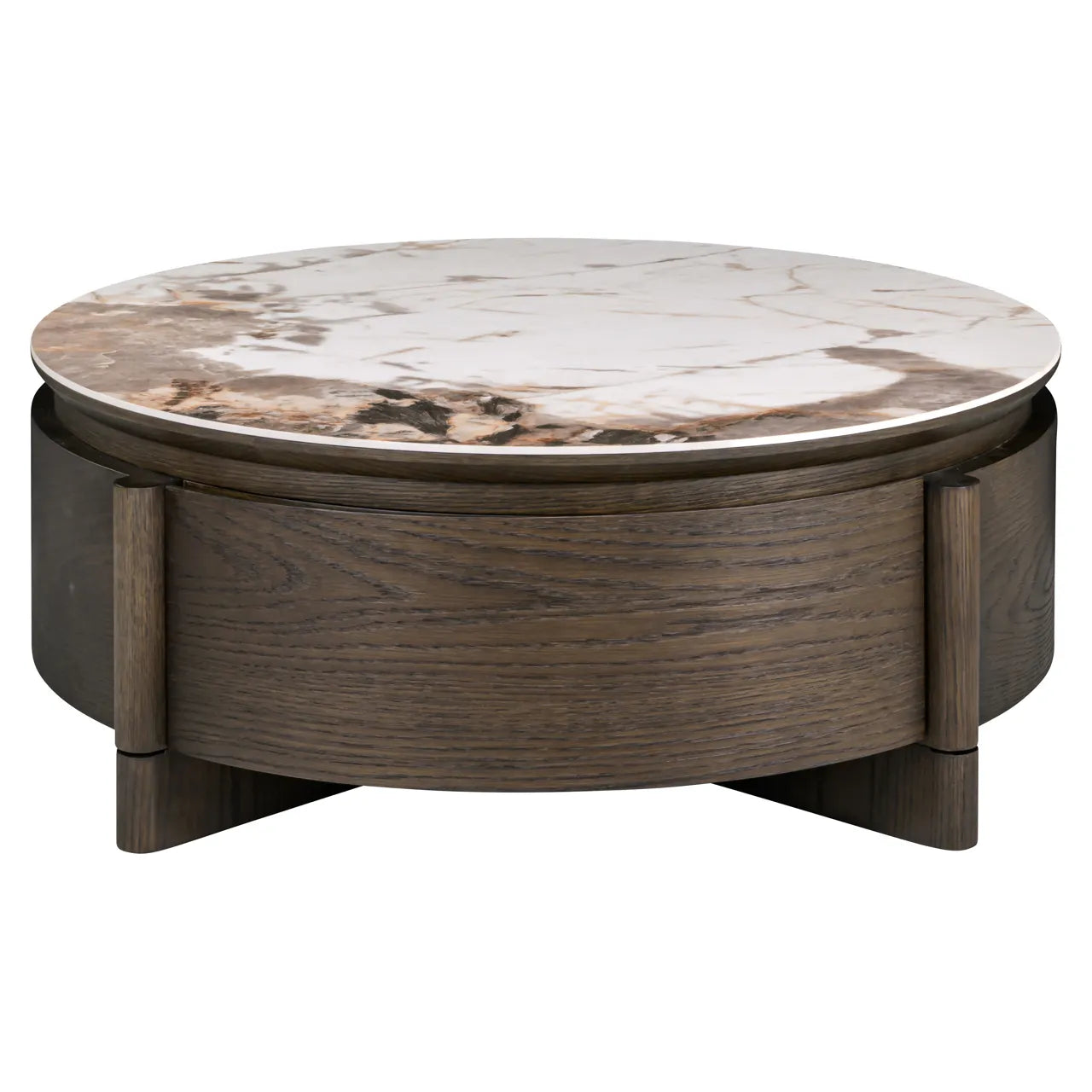 Richmond Interiors Langford Brown 1-Drawer Oak Wood & Ceramic Round Coffee Table 90cm