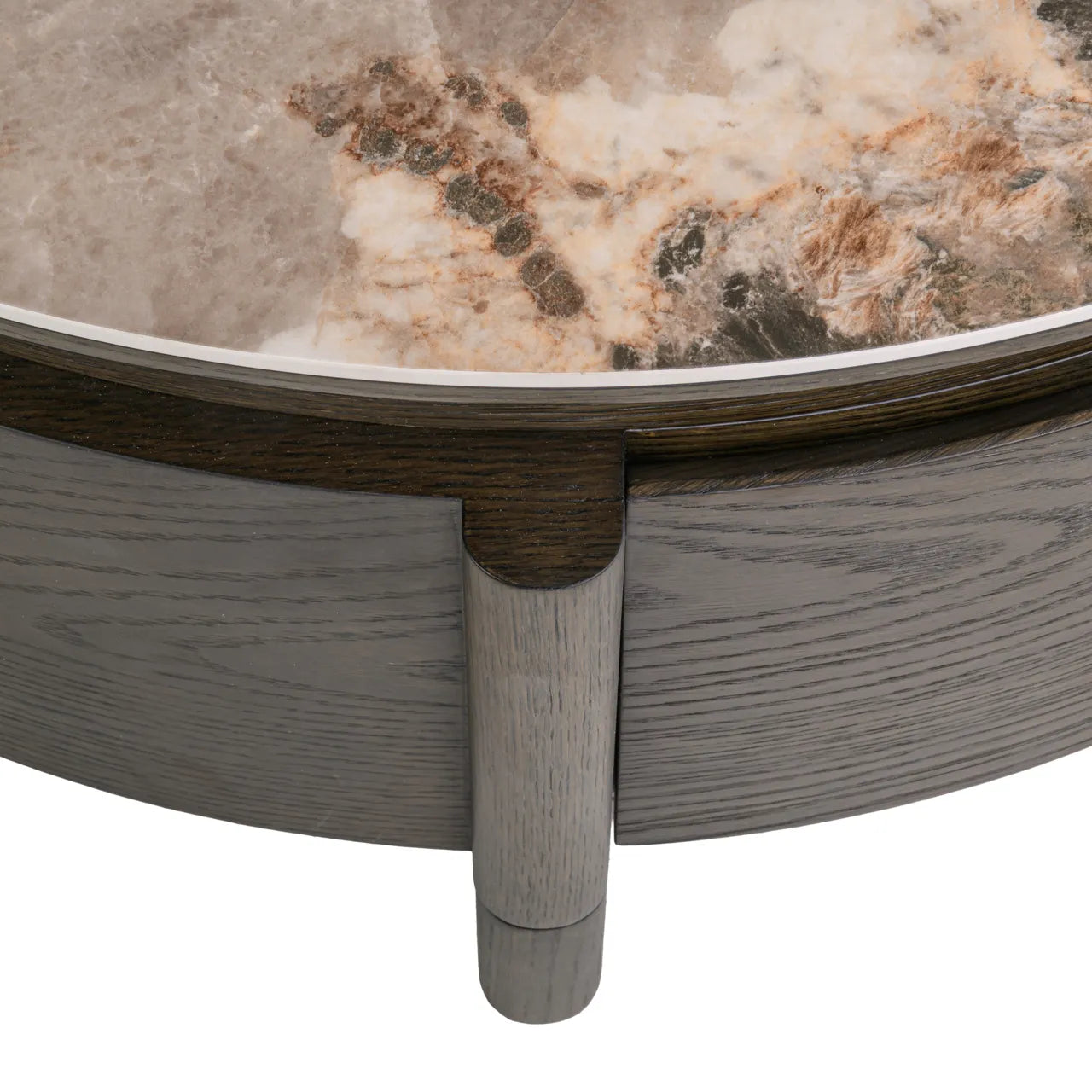Richmond Interiors Langford Brown 1-Drawer Oak Wood & Ceramic Round Coffee Table 90cm