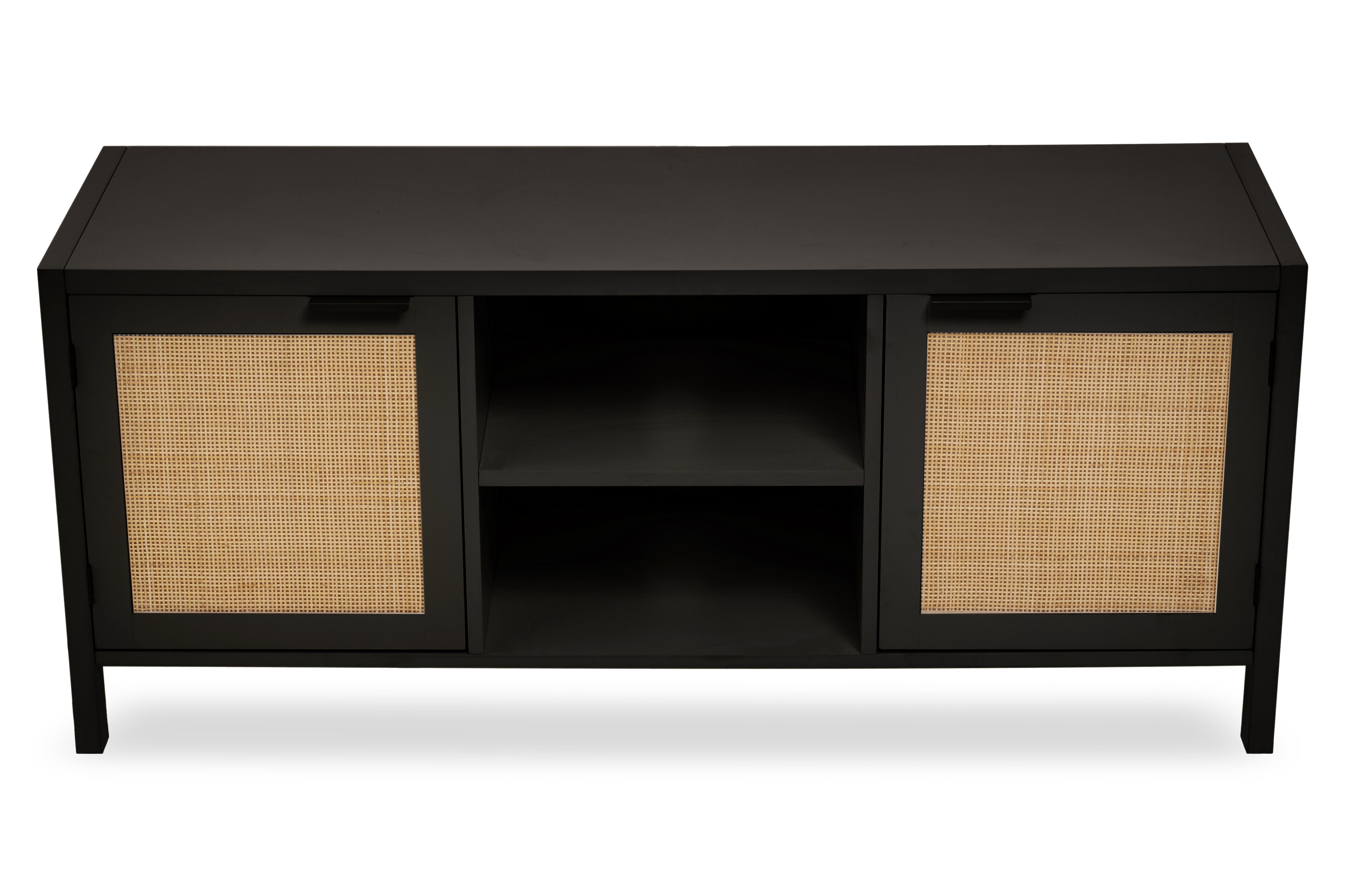 Burwood Black Wood & Natural Rattan Media Unit