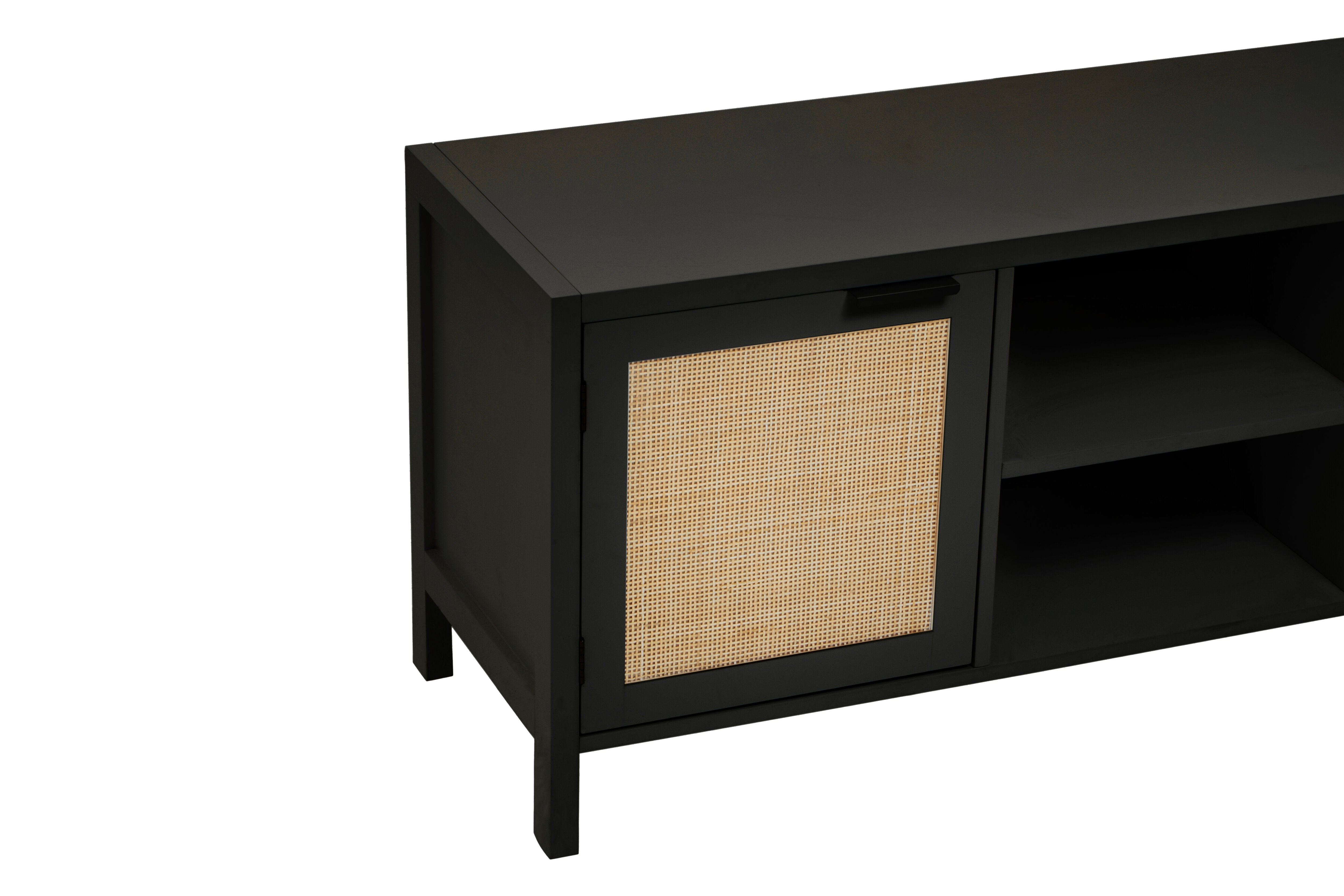 Burwood Black Wood & Natural Rattan Media Unit