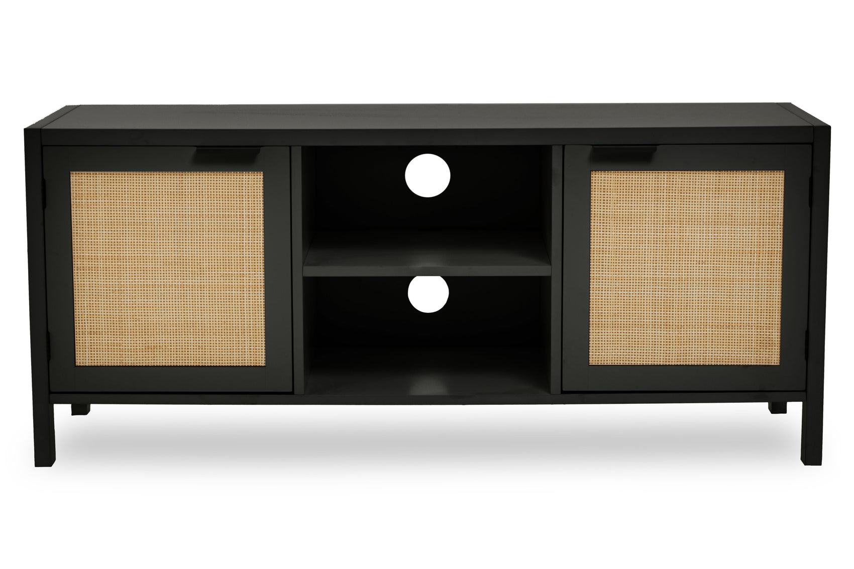 Burwood Black Wood & Natural Rattan Me Unit