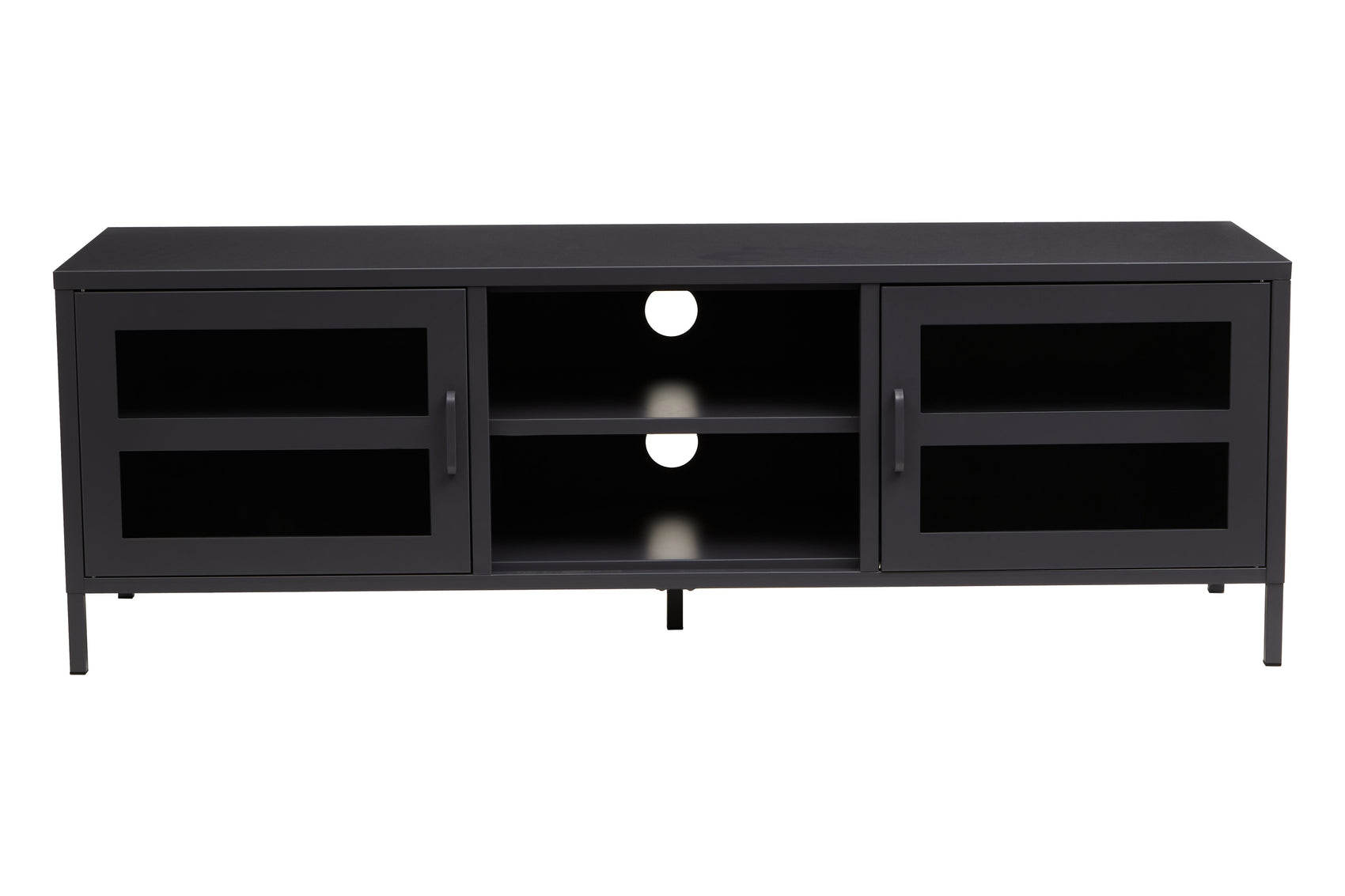 Astell Black Metal & Clear Glass TV Unit | 2 Doors